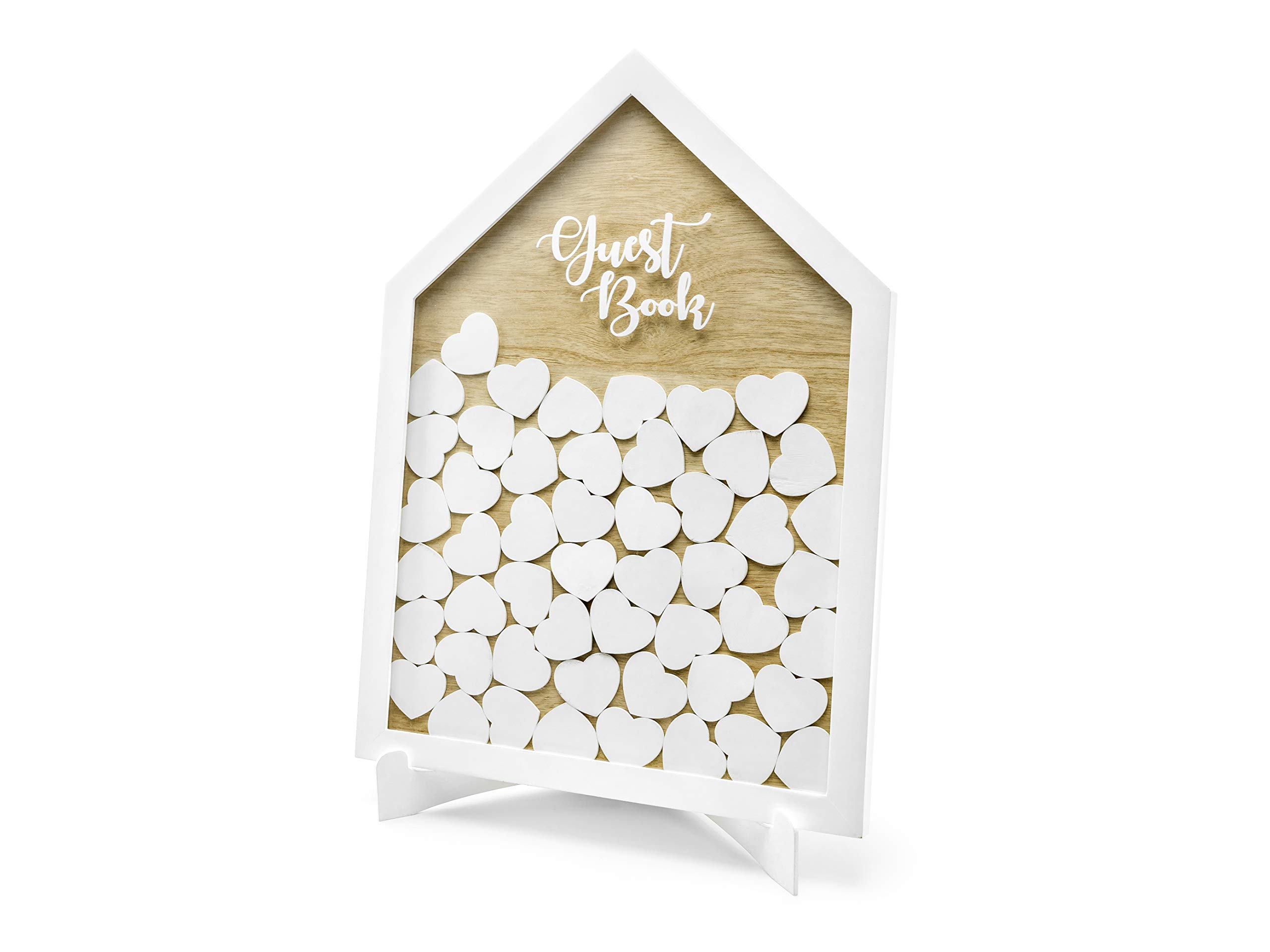 Rico Shop Hölzernes Gästebuch - Guest Book, 30,5x43cm und 50 Holz Herzen zum beschriften - Hochzeits Gästebuch Hochzeitsgästebuch KG1