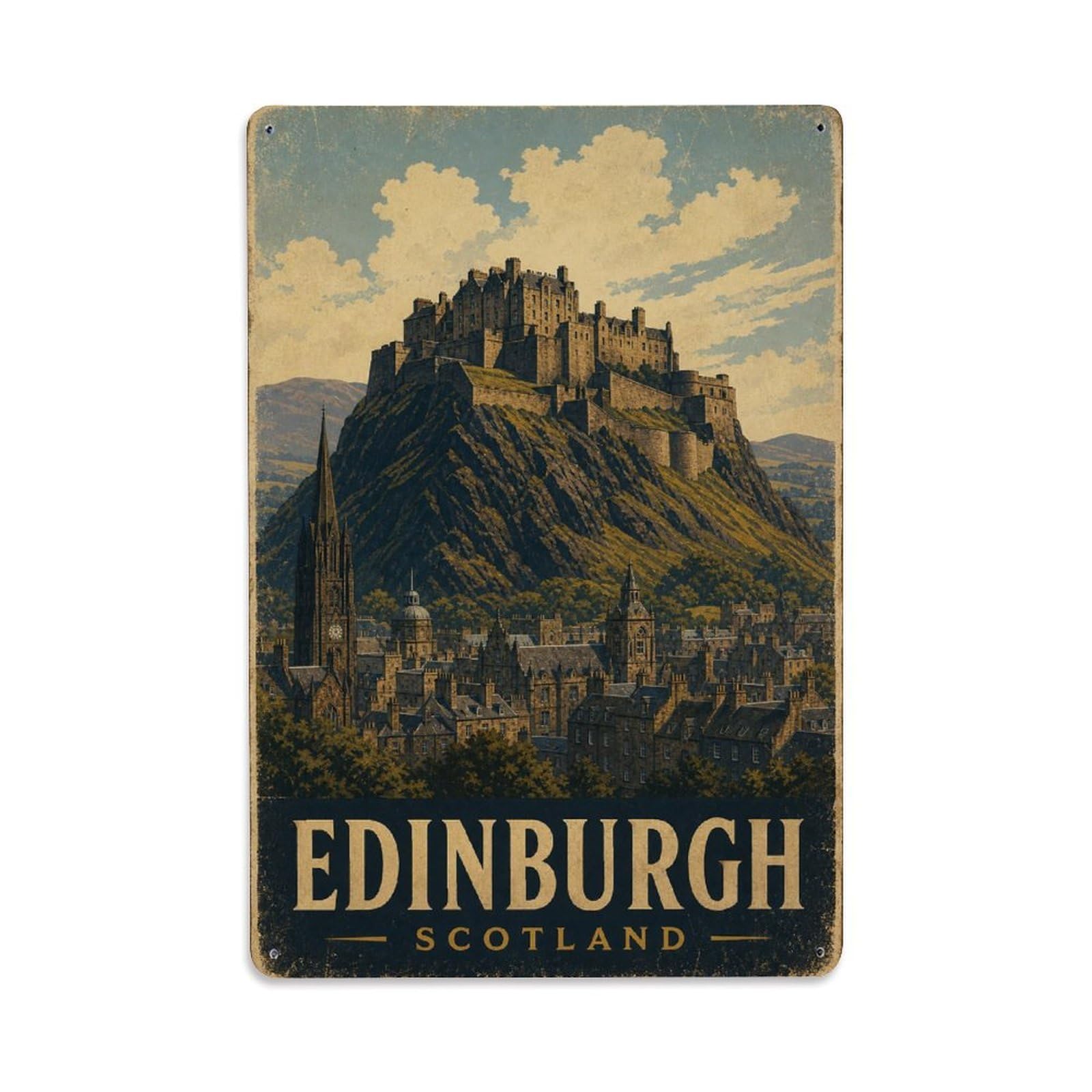 Retro Travel UK Edinburgh Metal Tin Sign Plaque Wall Decor for Cafe, Club Bar, Office, Garden Metal Poster 8x12Inch