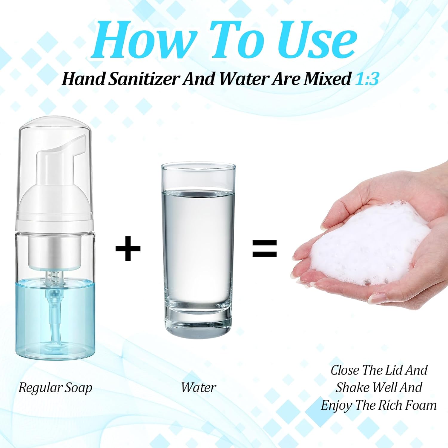 50PCS Foam Pump Bottle 1oz Refillable Dispenser Bulk Travel Size Plastic Mini Empty Foaming Bottles, Portable Clear Foaming Pump Bottle for Lash Shampoo, Cleaning, Cosmetics (30ml)