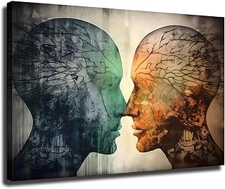 Brain Anatomy Wall Decor, Artistic Decorations of The Left and Right Brain Hemispheres, Scientific Element Wall Art, Brain Function Decorations, Framed Posters. (Framed,24×36 inch)