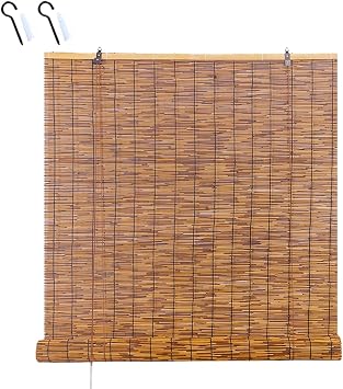 Bamboo Shades for Windows 80% Blackout Roller Blinds for Patio Porch, Privacy Bamboo Roll up Shade Cordless 24" 34" 36" 48" 52" 54" 60" 64" 72" Wide, Natural Woven Bamboo Shade78" x 96"