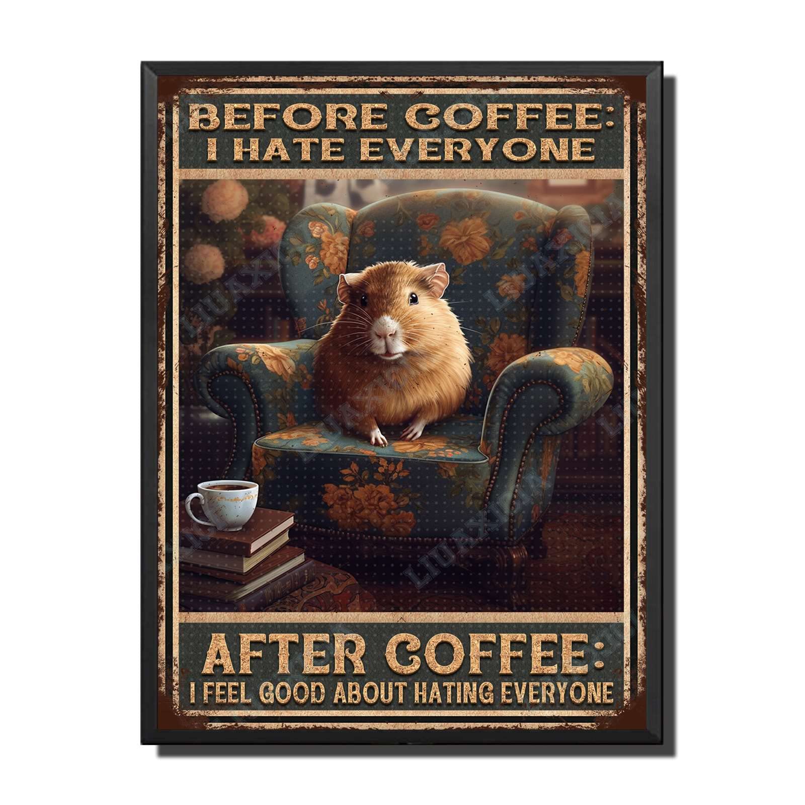 peiyeety Metal Tin Sign Before And After Coffee Hamster Vintage Decorative Wall Art,Retro Funny Coffee Lover Rustic Plaque for Home Kitchen Living Room Office,8x12 Inch