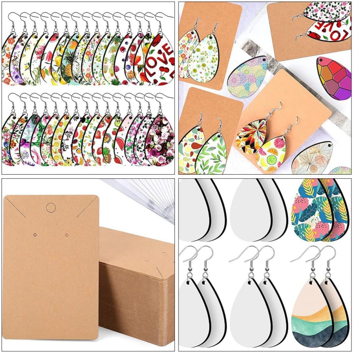 HAKIDZEL Sublimation Kraft for Self-Sealing Card Crafting and Bag Paper Earrings Earring Blanks with Smooth Surface Teardrop Shape DIY Unfinished Materials Including