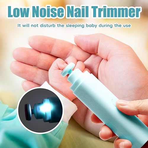 Miniatura 5 de Cortauñas eléctrico para bebé, cortaúñas recargable, juego de manicura con 6 cabezales de molienda para niños pequeños, recién nacidos (azul)