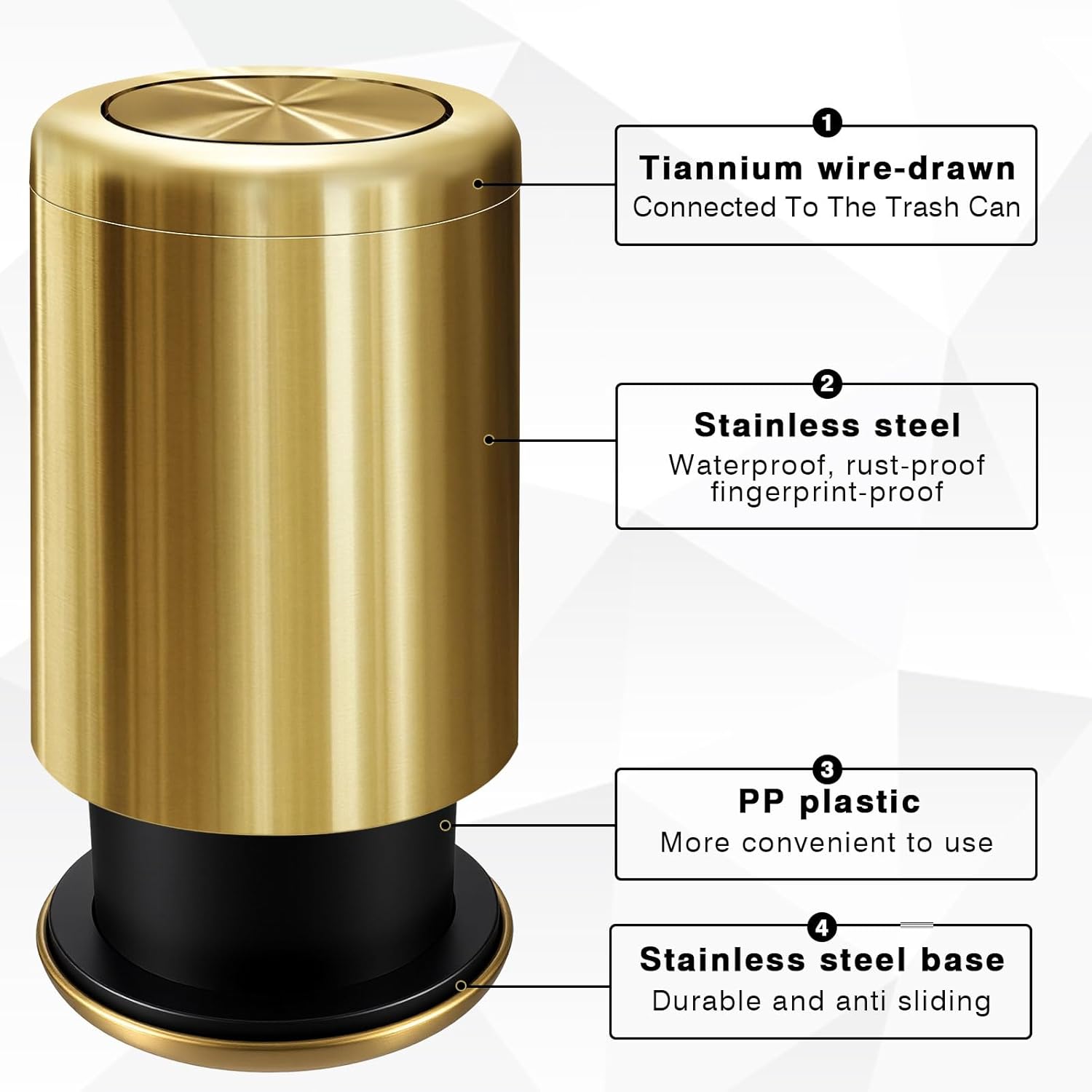 Maxdot 8 L/ 2.1 Gallon Gold Bathroom Trash Can with Flipping Lid Small Stainless Steel Garbage Bin Bathroom Trash Can Bin for Office, Living Room, Kitchen, Bedroom, Hotel