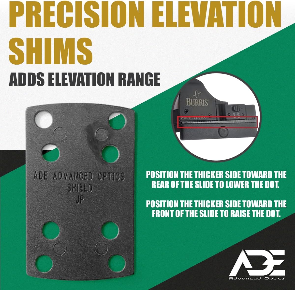 Ade Advanced Optics Delrin Shims – Red Dot Riser Optic Mount for Holosun 407K/507K, Shield RMS/RMSC/SMS, Sig Romeo Zero, Leupold DeltaPoint Pro – Tactical Adapter Plate Shims