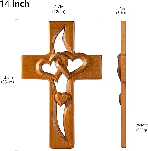 Miniatura 9 de BGCOPPER Cruz de matrimonio para decoración de pared de amor, cruz de pared de corazón entrelazado de madera hecha a mano para boda, San Valentín,