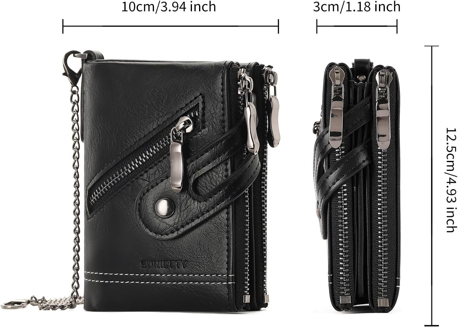 Wallet for Men Large Capacity RFID Blocking Leather Bifold Wallet with Double Zipper Pockets and Front Zipper Pocket - Image 3