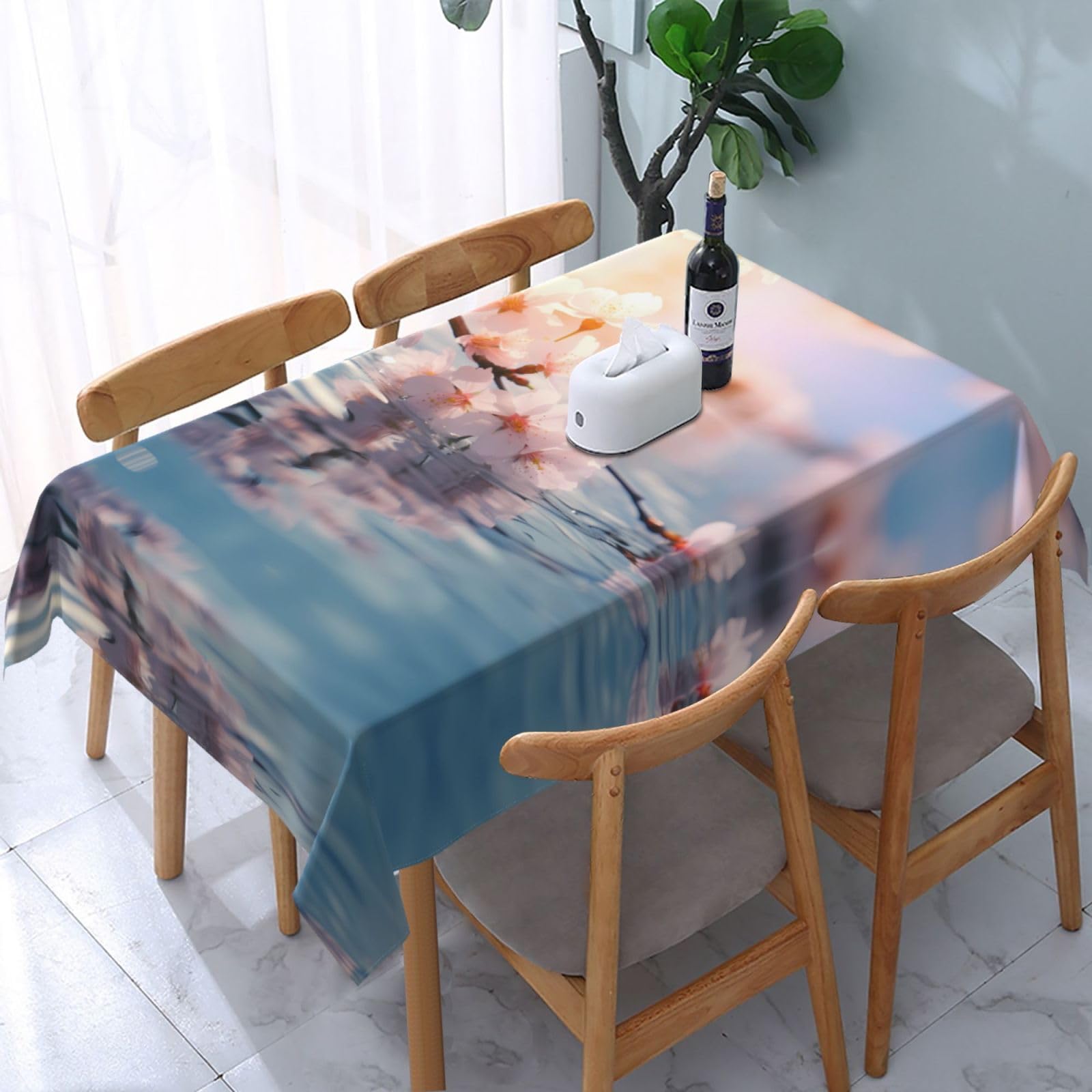 JDFHGNUCherry Blossoms in Full Bloom Printed, Rectangular Decorative Tablecloth. for Indoor and Outdoor Dining Tables of 4 to 6, 54 X 72 Inches