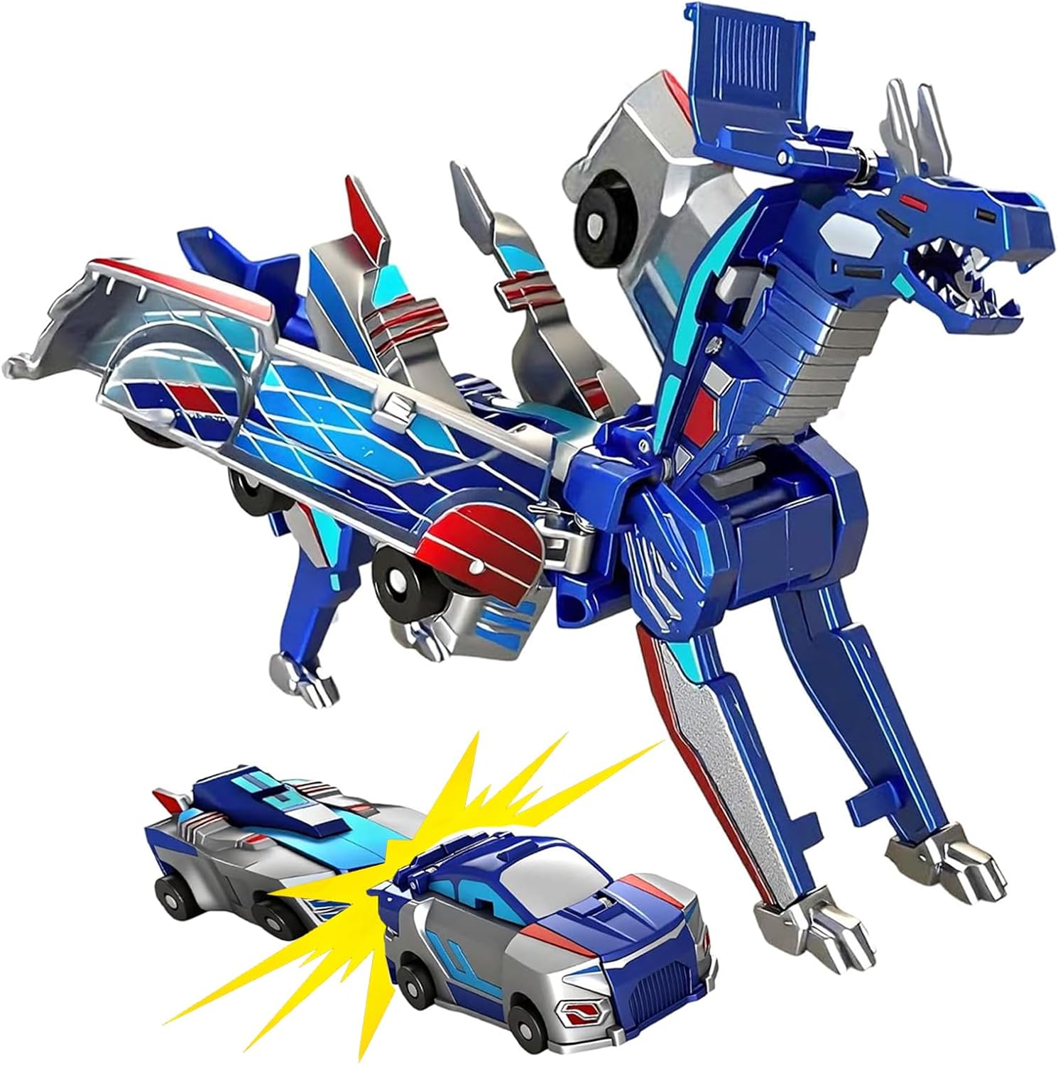 Aimery Dinosaur Transforming Car Toy, Magnetic Cars Transform into Dinosaurs,Fun - Collision Transformation Car Toys for Boys & Girls|Party Gift for Birthday, Christmas(Gradient Blue)