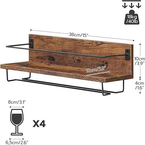 Miniatura 4 de HOOBRO Estante de vino montado en la pared, paquete de 2 estantes flotantes para colgar en la pared, soporte para botellas de copa de vino, para