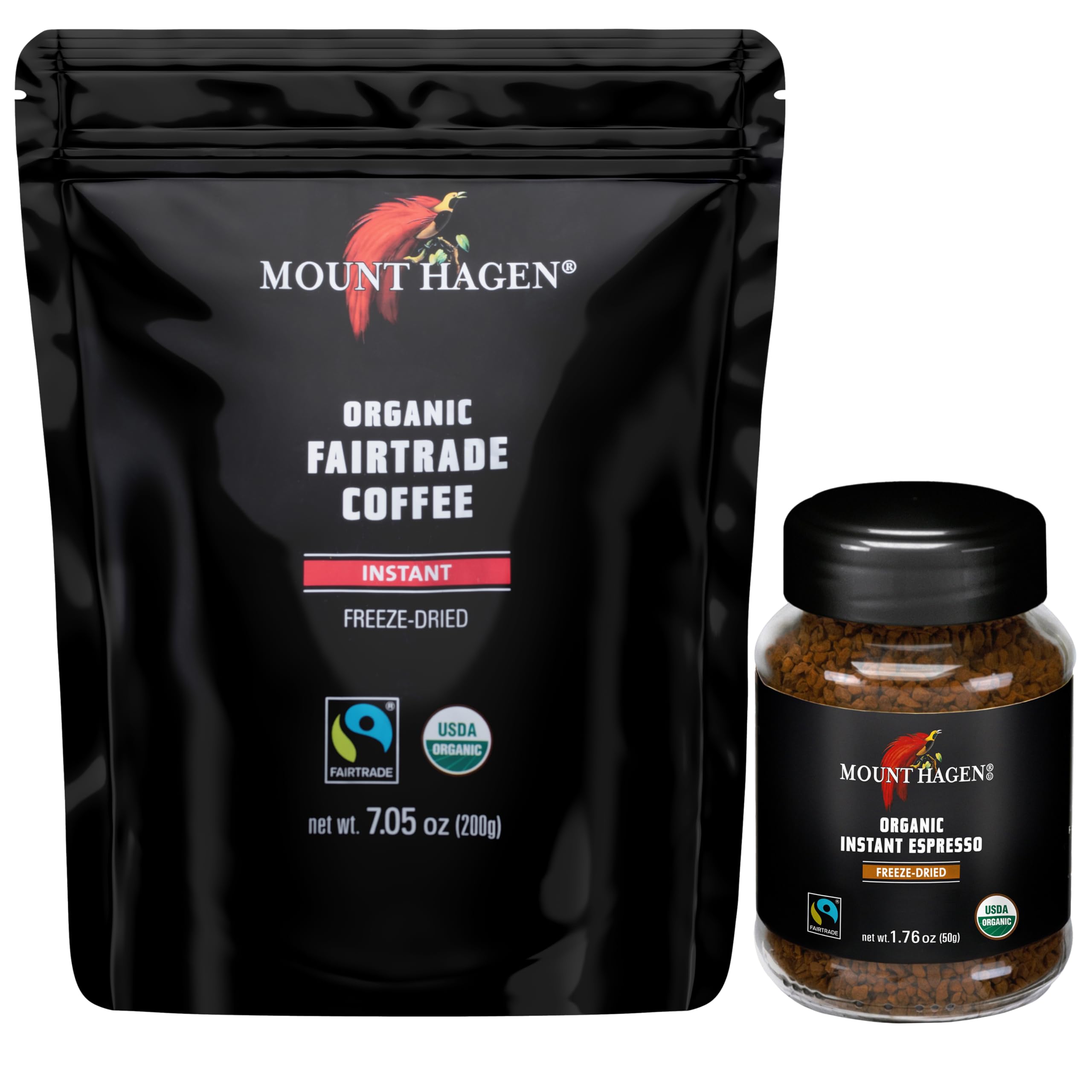 Organic Freeze Dried Instant Coffee 7.05oz and Instant Espresso Ground Coffee 1.76oz Bundle