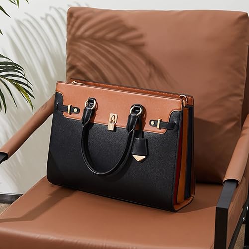 Miniatura 7 de Telena Bolsa de mano para laptop para mujer, bolsa de hombro de 15.6 pulgadas, maletín de cuero para mujer, bolsas de mano de gran capacidad