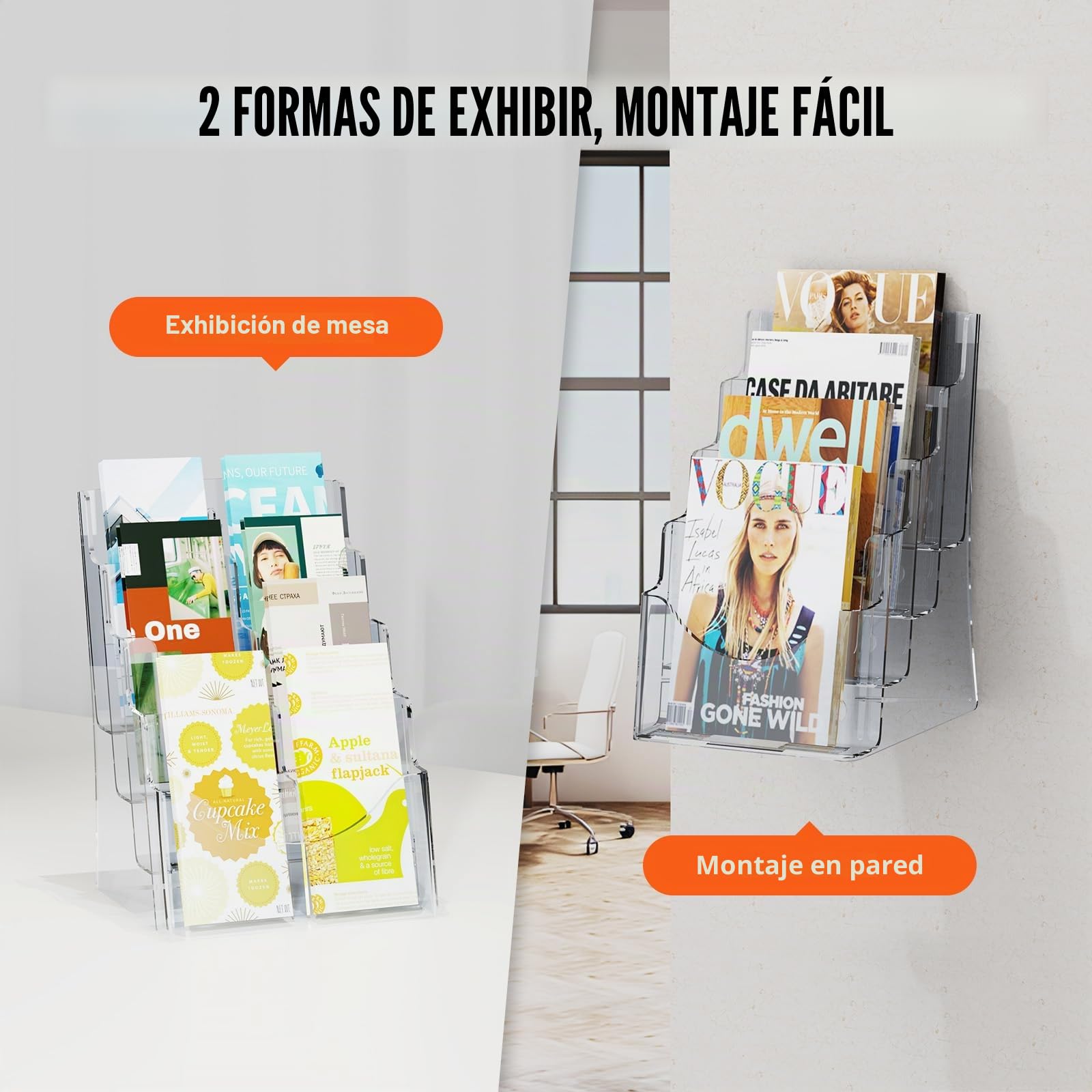 VEVOR Soporte para Folletos de Acrílico de 223,52 x 279,4 mm, Expositor de Literatura de Acrílico Transparente de 4 Niveles, Organizador de Literatura para Exhibición Montado en Encimera o Pared