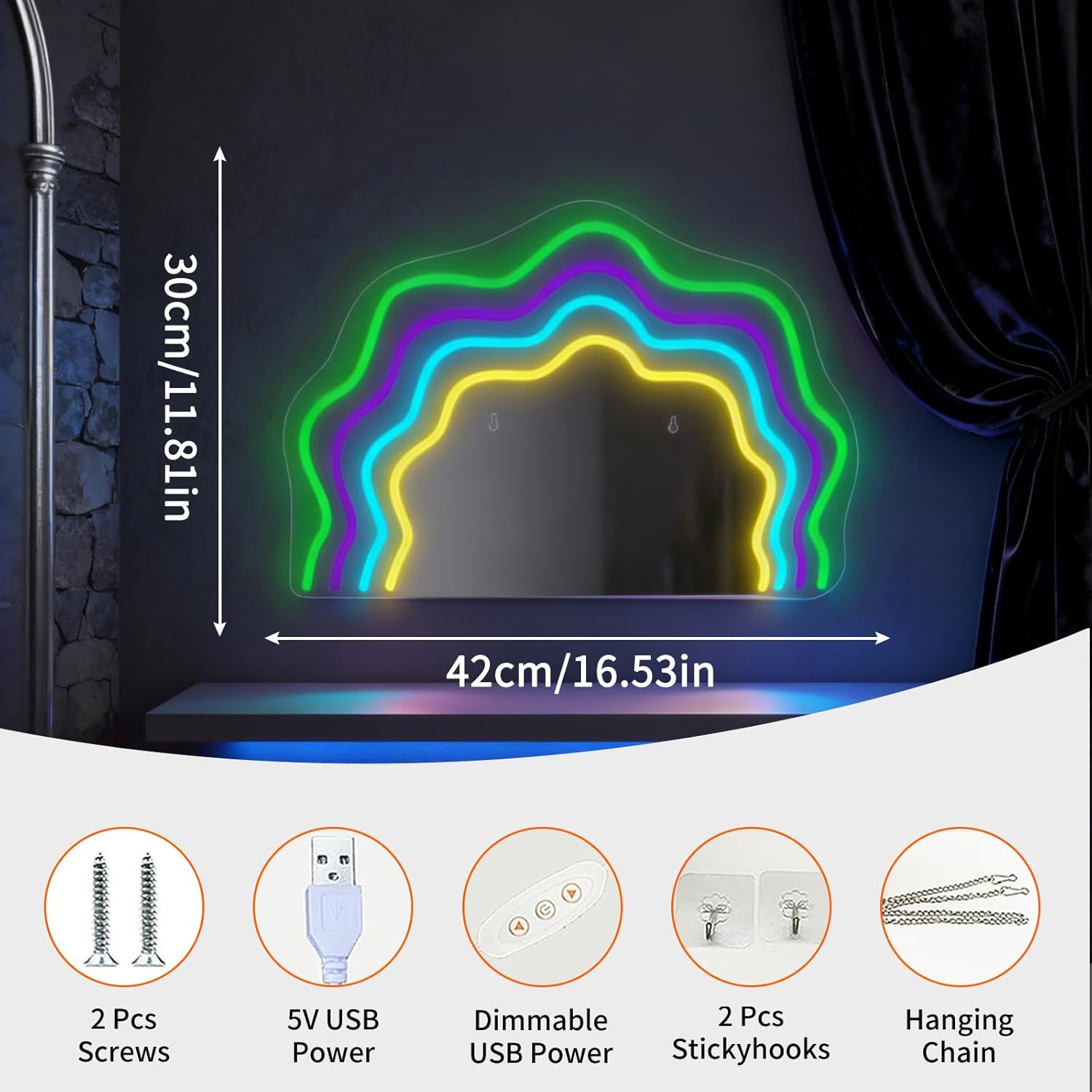 Rainbow Mirror Neon Sign for Wall Decor Colorful Light Up Mirror Led Sign Girls’ Birthday Party Gifts Led Decorative Night Signs Room Decoration Christmas Party Gift for Girl Dresser Bedroom - Image 6