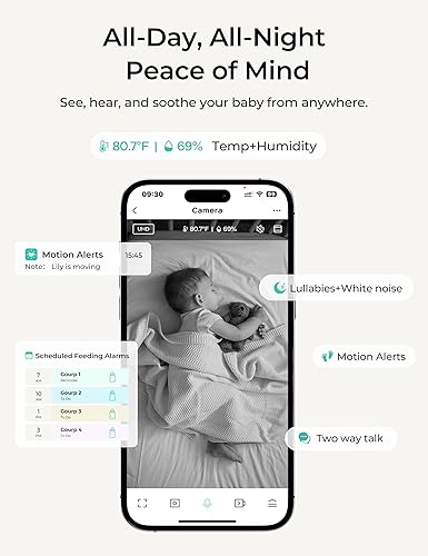 Miniatura 3 de Dr.Care VistaView Lite Smart WiFi Monitor de bebé con 2 cámaras pantalla dividida 720P de 4 pulgadas y control de aplicación de cámara 1080P,