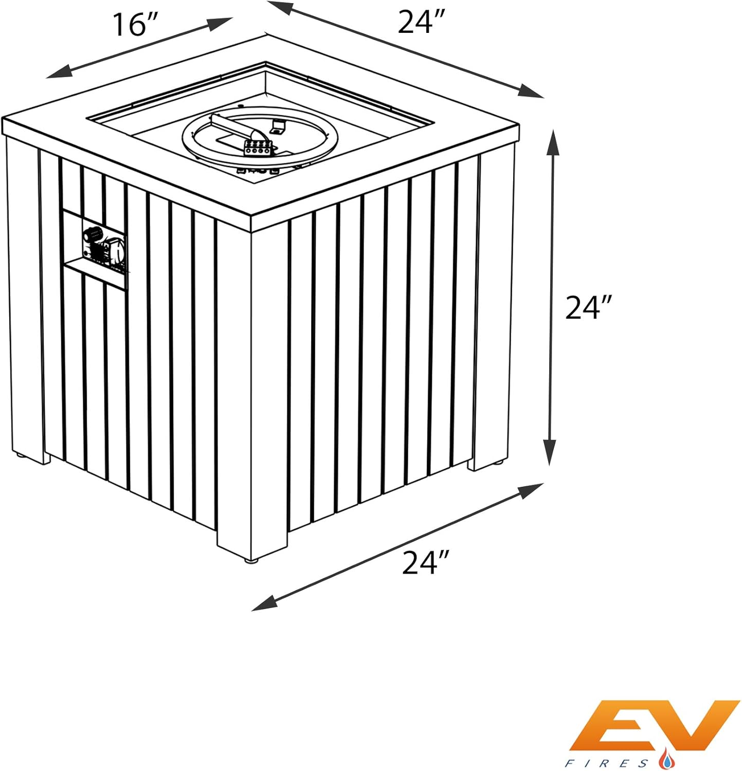 24" Modern Outdoor Square Patio Fire Pit Table for Propane Gas, Easy to Operate Electrical Ignition- Fire Glass, Cover, and Lid Included