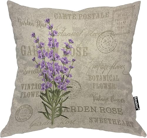 Fundas de almohada de lavanda con flores moradas, ramo botánico, jardín floral para sello de boda, fundas de almohada vintage de 18 x 18 pulgadas,