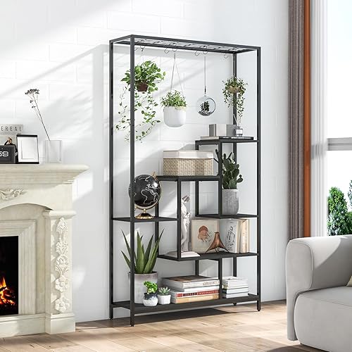 Miniatura 3 de Giantex Soporte alto de 71" para plantas de interior, estante de metal de 6 niveles con 10 ganchos colgantes, estante de exhibición para múltiples