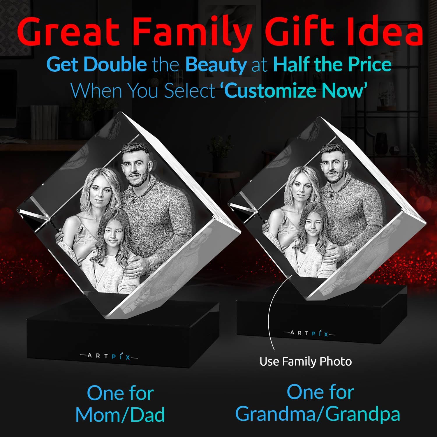 ArtPix 3D Crystal Photo, Personalized Mothers Day Gifts for Mom, Women, Wife, Her, Him, Men, Husband, Grandma, Great Customized Gift With Your Own Photo, Custom Glass 3D Laser Etched Picture Frame