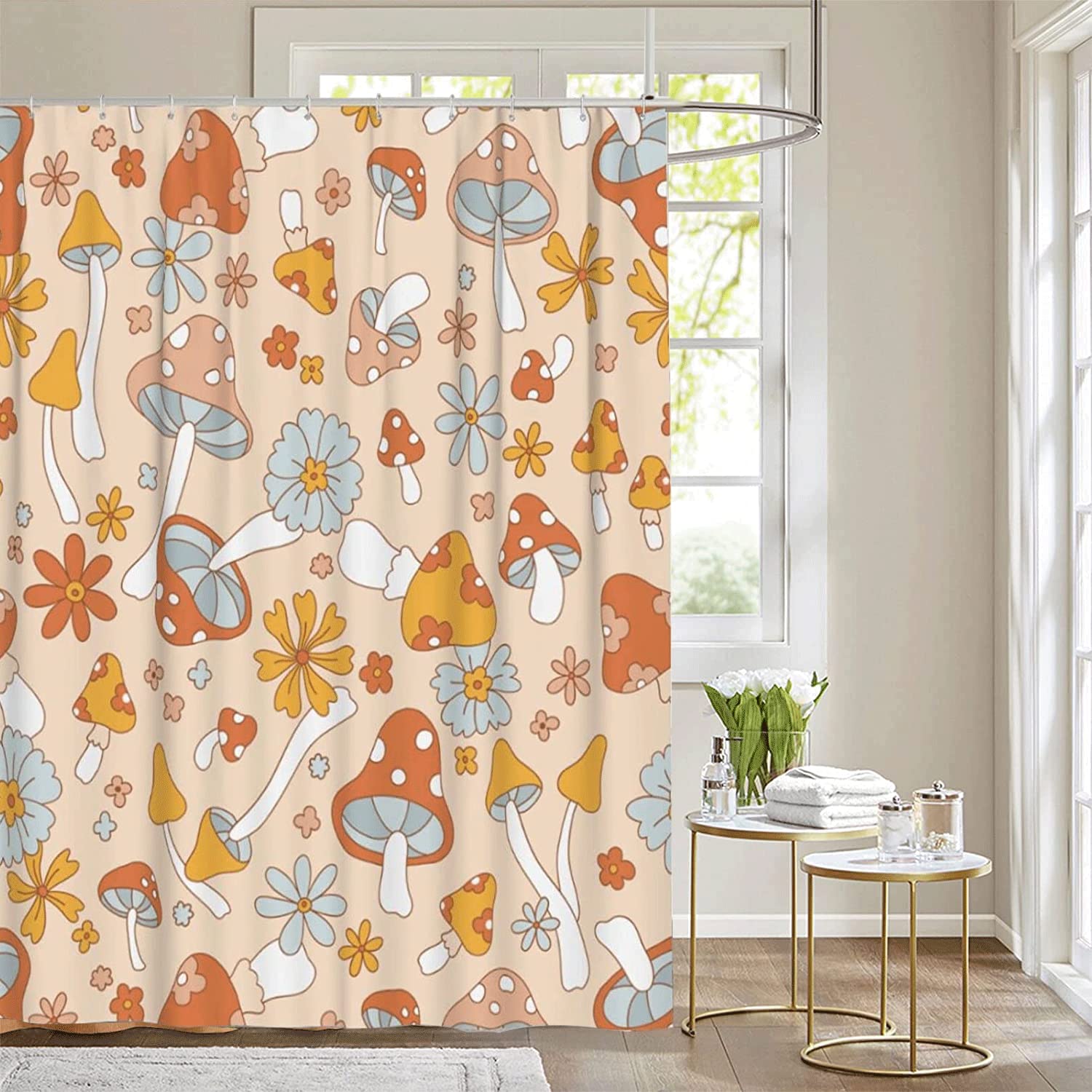 Inshere Retro Hippie Mushroom Shower Curtain for Bathroom with 12 Hooks