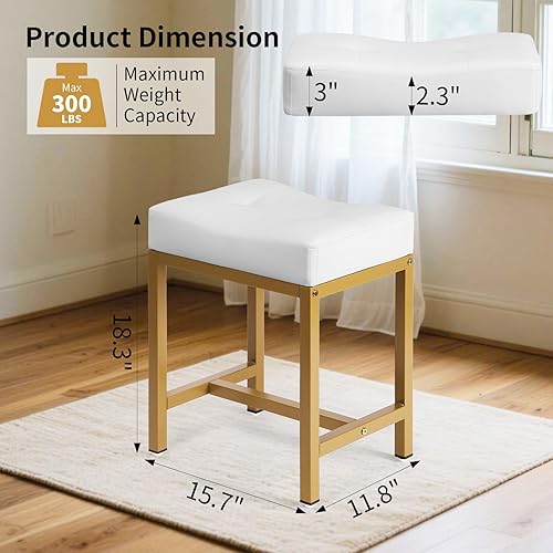 Miniatura 2 de Taburete de tocador con asiento de silla, taburete de maquillaje con pata de metal, reposapiés otomano de piel sintética en forma de U, sillas