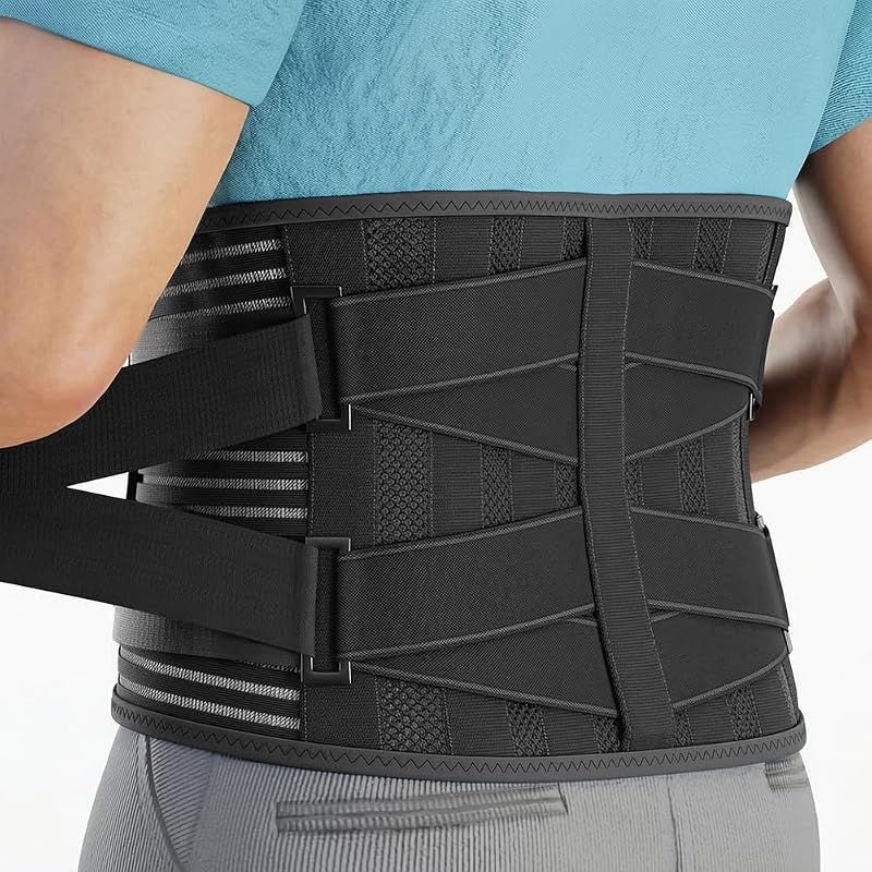 Modvel Soporte de espalda para dolor de espalda baja mujeres y hombres – Cinturón de soporte lumbar para ciática, hernia de disco, distensión muscular – Soporte de trabajo transpirable ajustable con 6 estancias – Soporte para postura