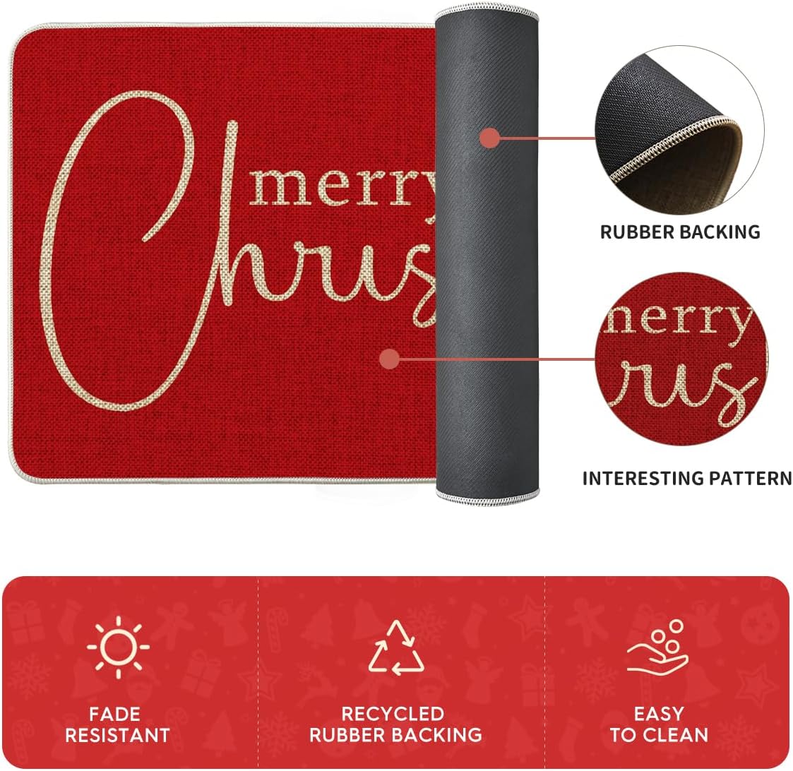 Artoid Mode Red Xmas Tree Merry Christmas Kitchen Mats Set of 2, Winter Home Decor Low-Profile Kitchen Rugs for Floor - 17x29 and 17x47 Inch