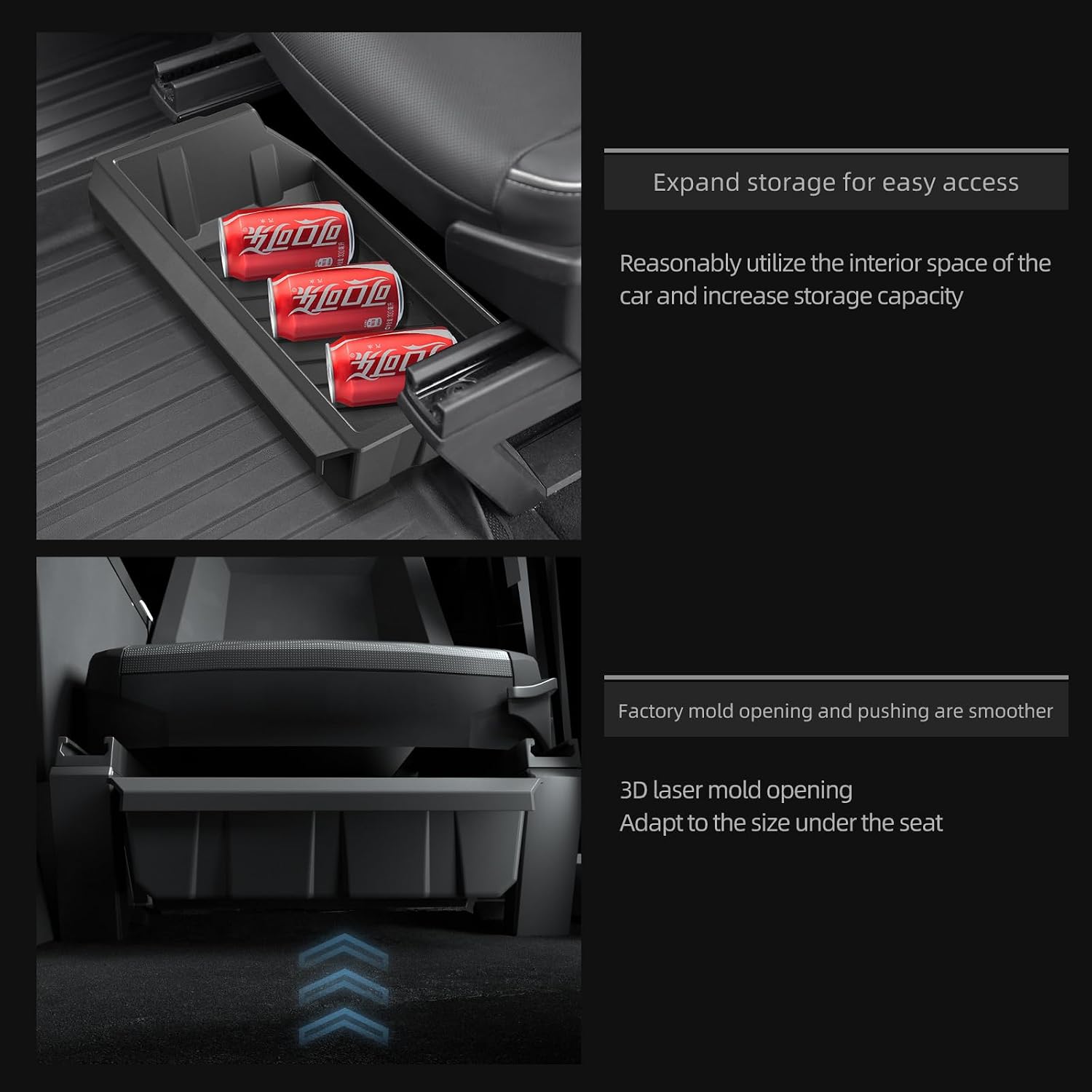 LUCKEASY 2pcs For Tesla Cybertruck 2026 2025 2023 2024 Under Seat Storage Box TPE Organizer Hidden Storage Boxes Waterproof Washable Storage Trays Organizers For Cybertruck Accessories