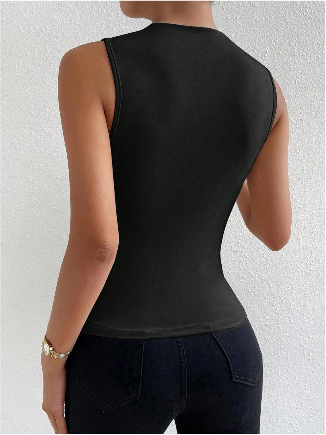 Milumia Women's Colorblock Ruched Mock Neck Tank Top Sleeveless Slim Fit Work Shirt Tops - Image 2