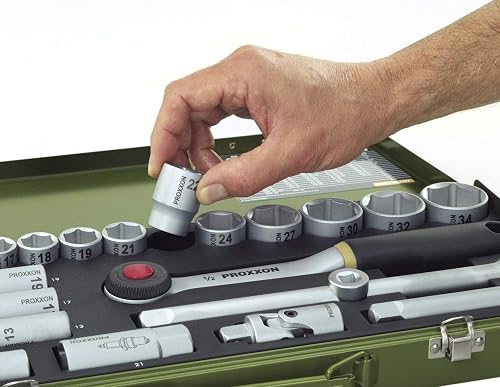 Proxxon 23112 Super Compact Socket Wrench Set with 10 mm (3/8 Inch) Reversible Ratchet 65-Piece Tool Set in Steel Box - 4