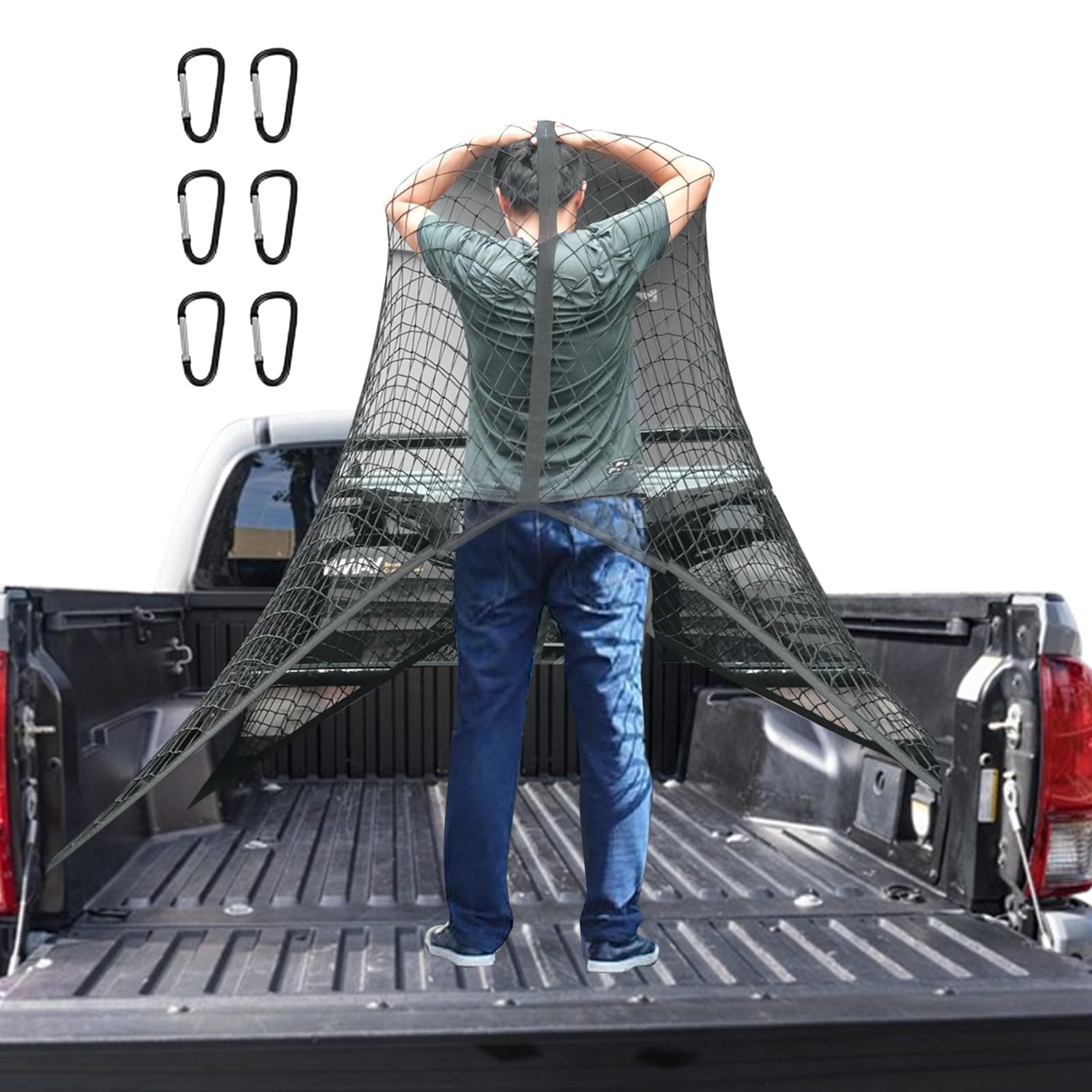 Filet de Chargement pour Camion Extensible 1.1x1.1à 2.2x2.2 m, Filet pour Galerie de Toit,Filet de Cargaison hautement élastique avec 6 Crochets,Organiseur Simple en Maille(Double Couche)
