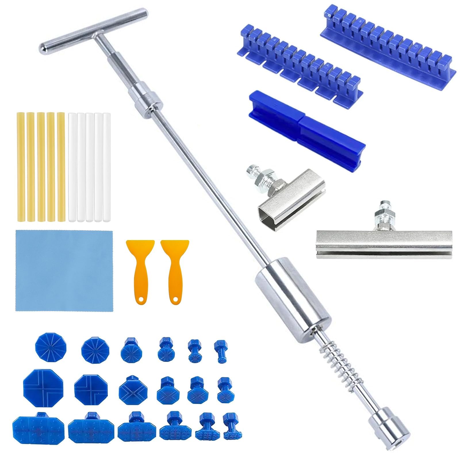 QZQUFJ 34 Pièces Kit de Réparation de Bosses pour Voiture, Debosselage Carrosserie, Kit Debosselage, Convient pour Réparer Les Bosses sur Les Voitures, Les Motos, Kit Debosselage sans Peinture