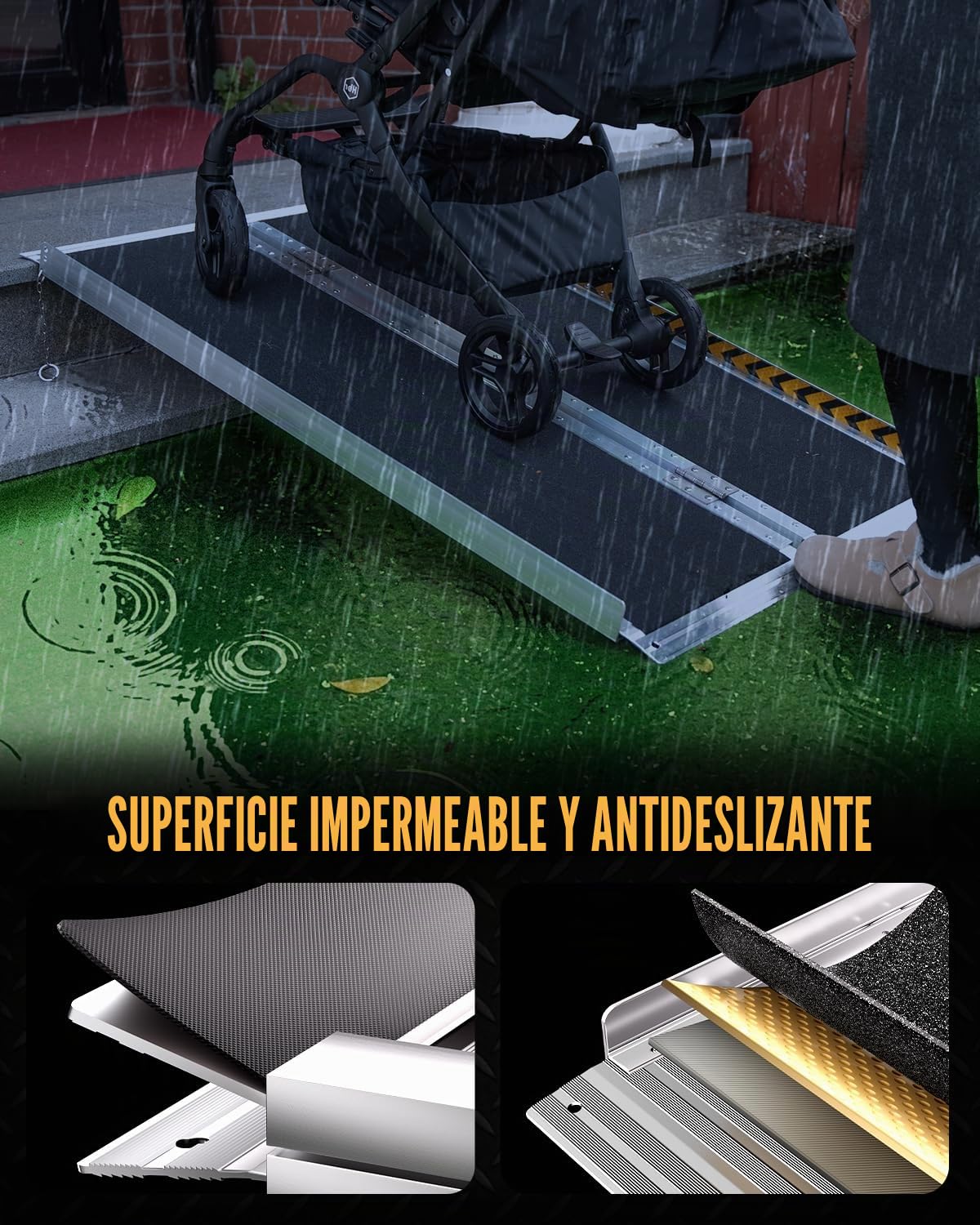 Rampa para Silla de Ruedas 122CM, Capacidad 363KG, Rampa Plegable Antideslizante de Aluminio con Superficie de Carborundo para Escalones, Umbrales, Bordillos, Escaleras y Coches