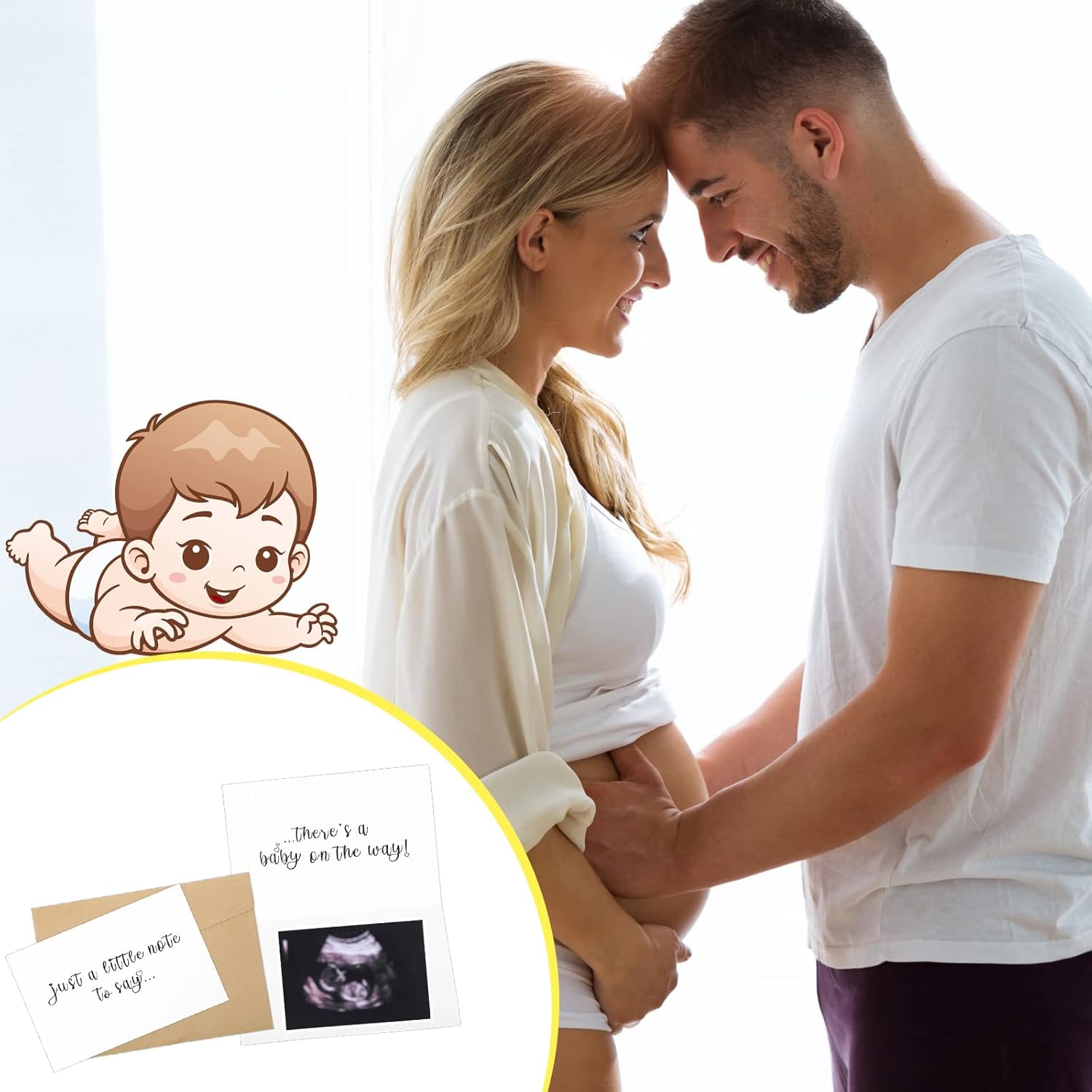 Jiuguva Surprise Pregnancy Announcements for Dad and Husband Pregnancy Test Keepsake Box Wooden Announcement Box Hello Daddy Bodysuit Infant Shoes Reveal Card Envelope Gift Sets for Partner - Image 6