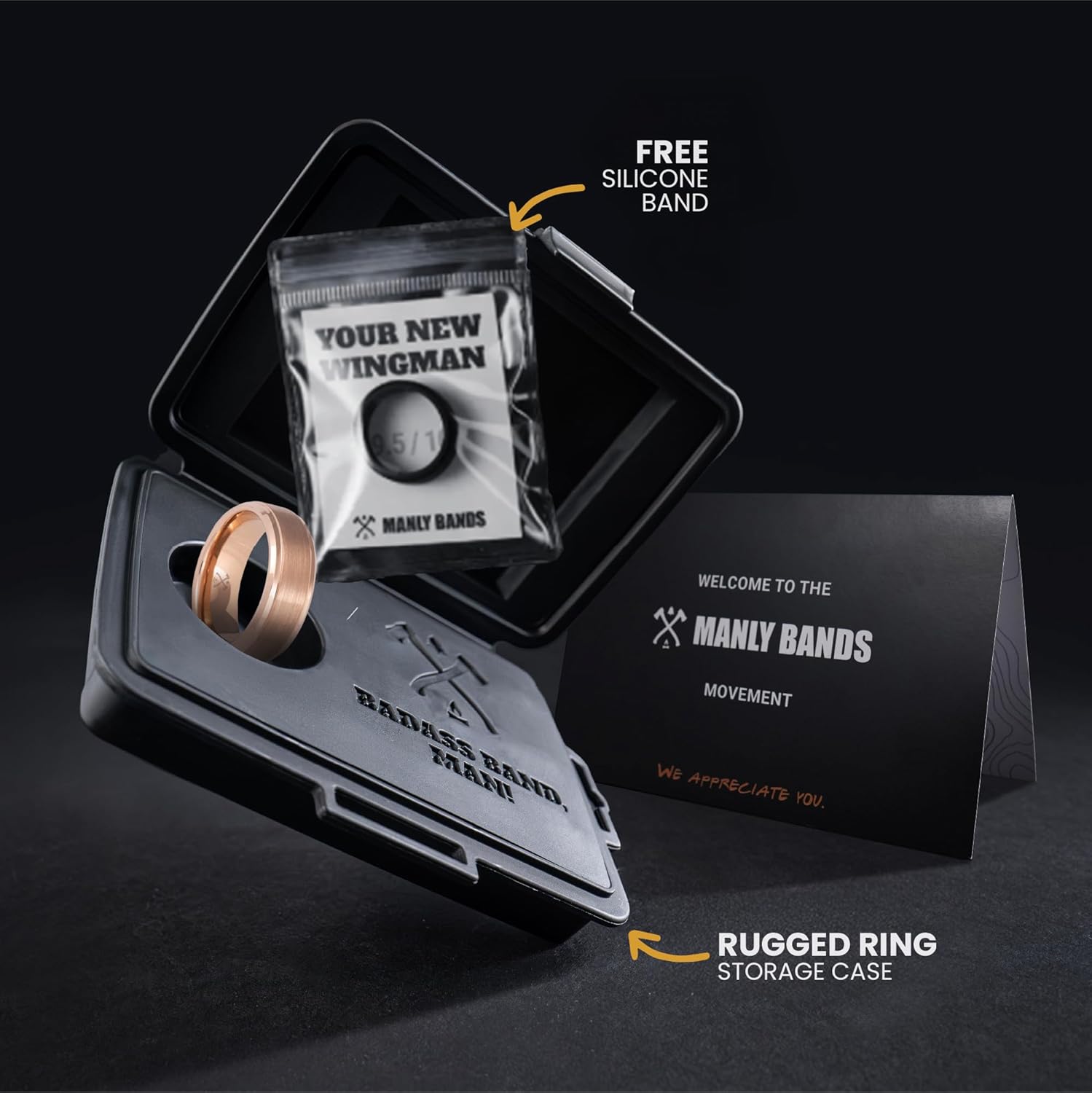 Manly Bands: Men's Rose Gold Wedding Bands and Rings - Made With 14K and 18K Rose Gold - Gift for Men - Free Silicone Ring Included