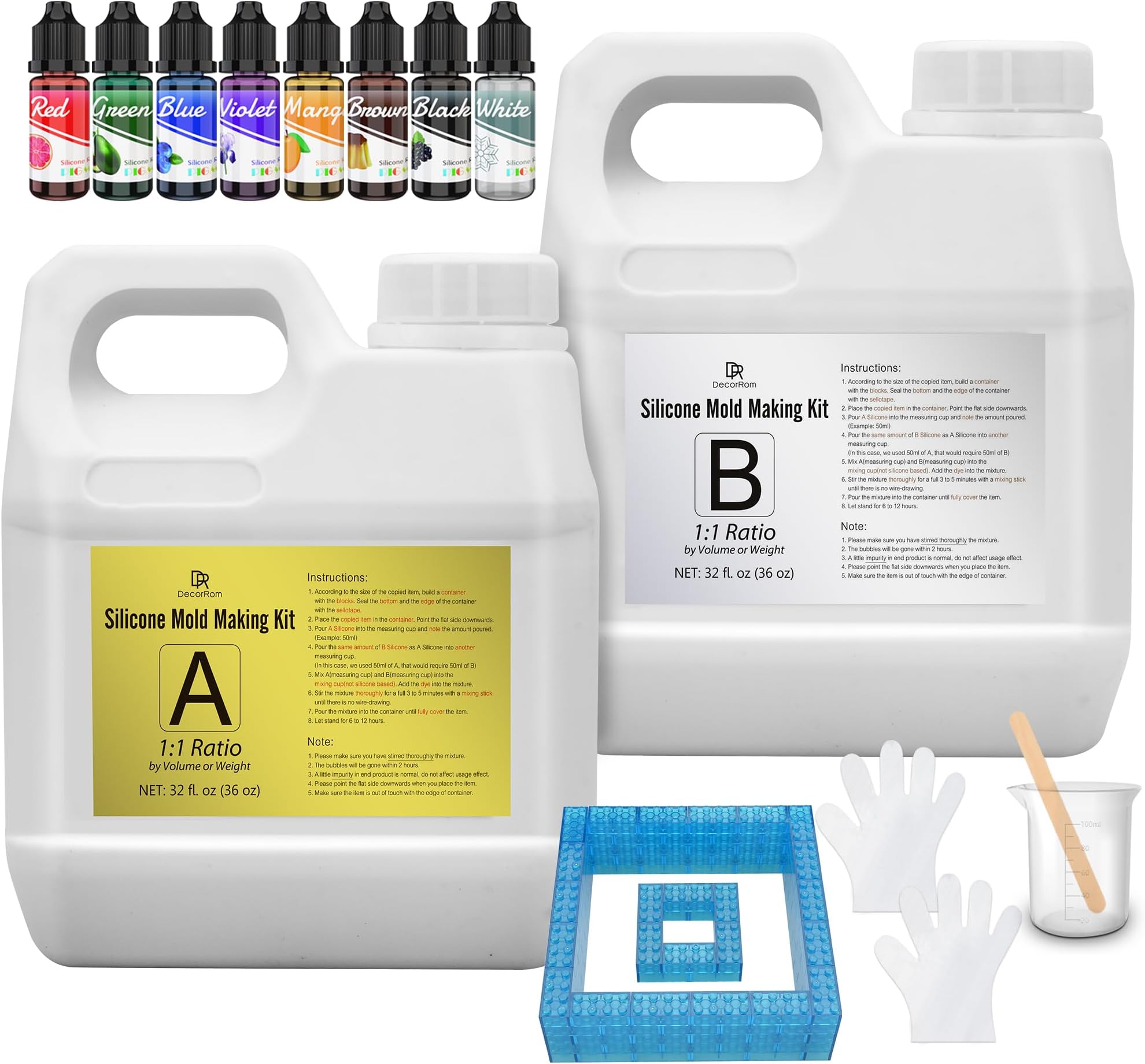 Silicone Mold Making Kit - .5 Gallon Translucent Liquid Silicone Rubber 15A with Pigment, Bricks - Fast Cured 1:1 Ratio Silicone Casting for Making Resin Molds, with Instructions