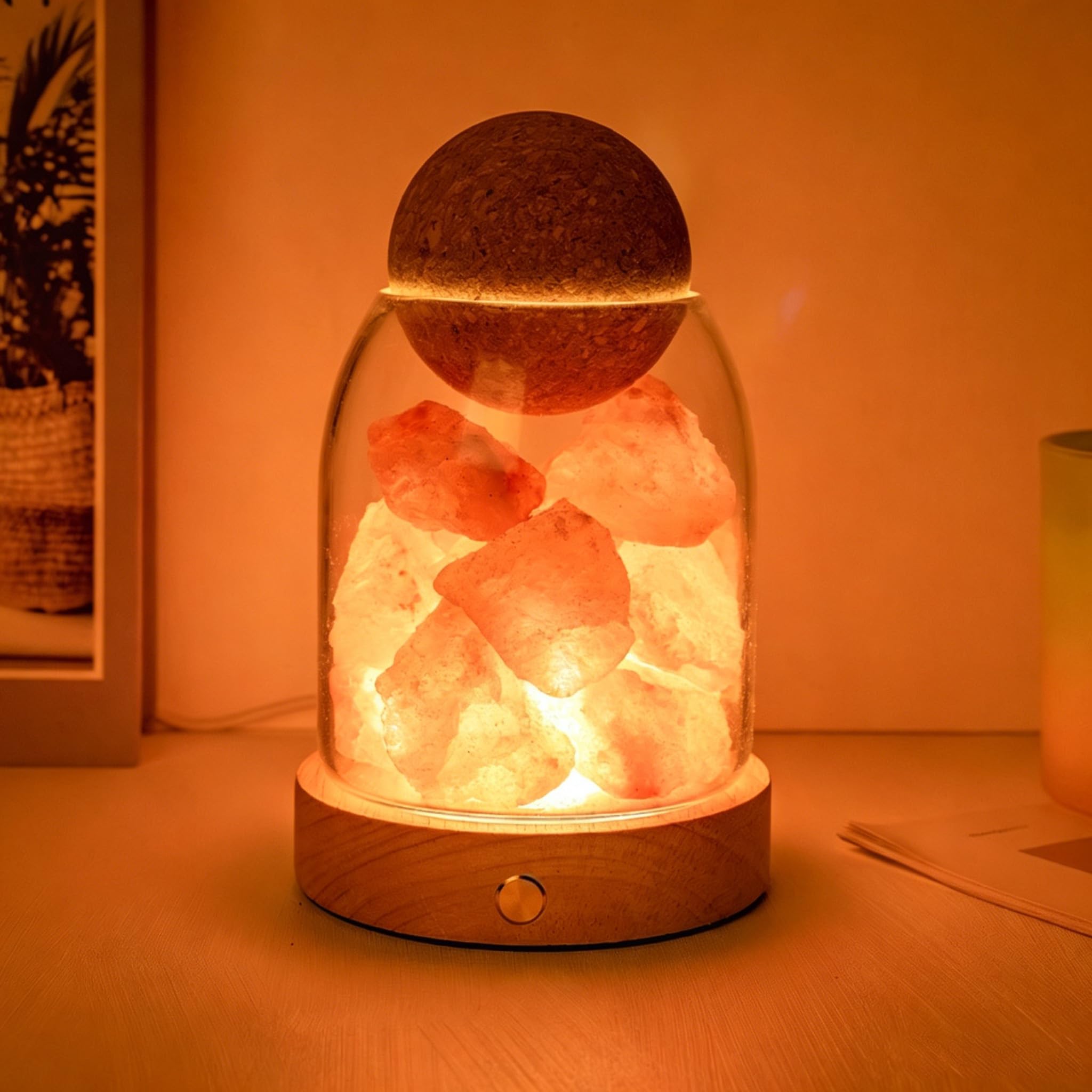 Lampka nocna z kryształu soli, naturalny dyfuzor zapachowy, port USB, 3 tryby kolorów, możliwość ściemniania, dekoracja do sypialni, biura, spa wellness i relaksu