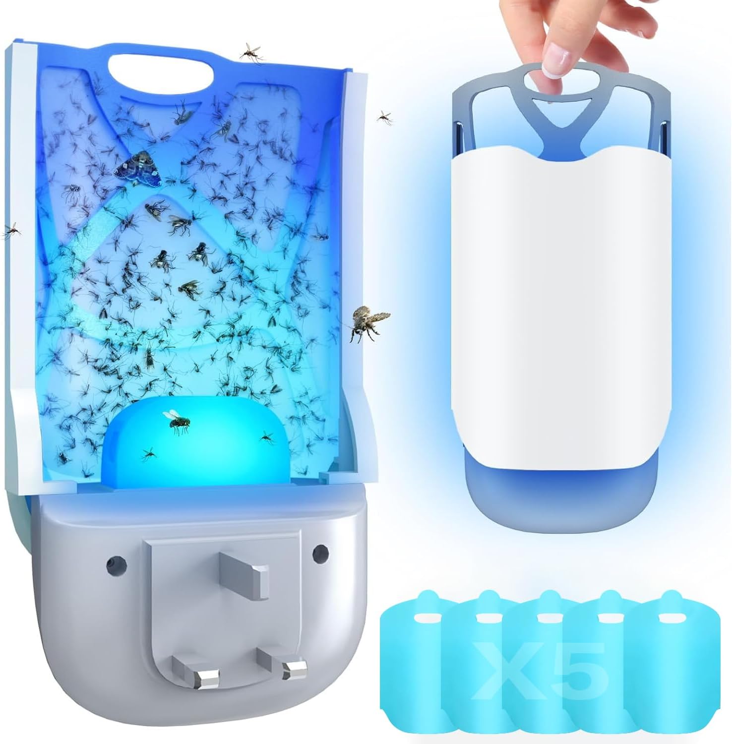 Plug in Mosquito Killer, Necomi Electric Bug Zapper with UV Attractant Catche & Adjustable Night Light, Flying Insect Tray for Fruit Flies, Gnats, Moths (1 Device + 5 Pcs Adhesive Cards)