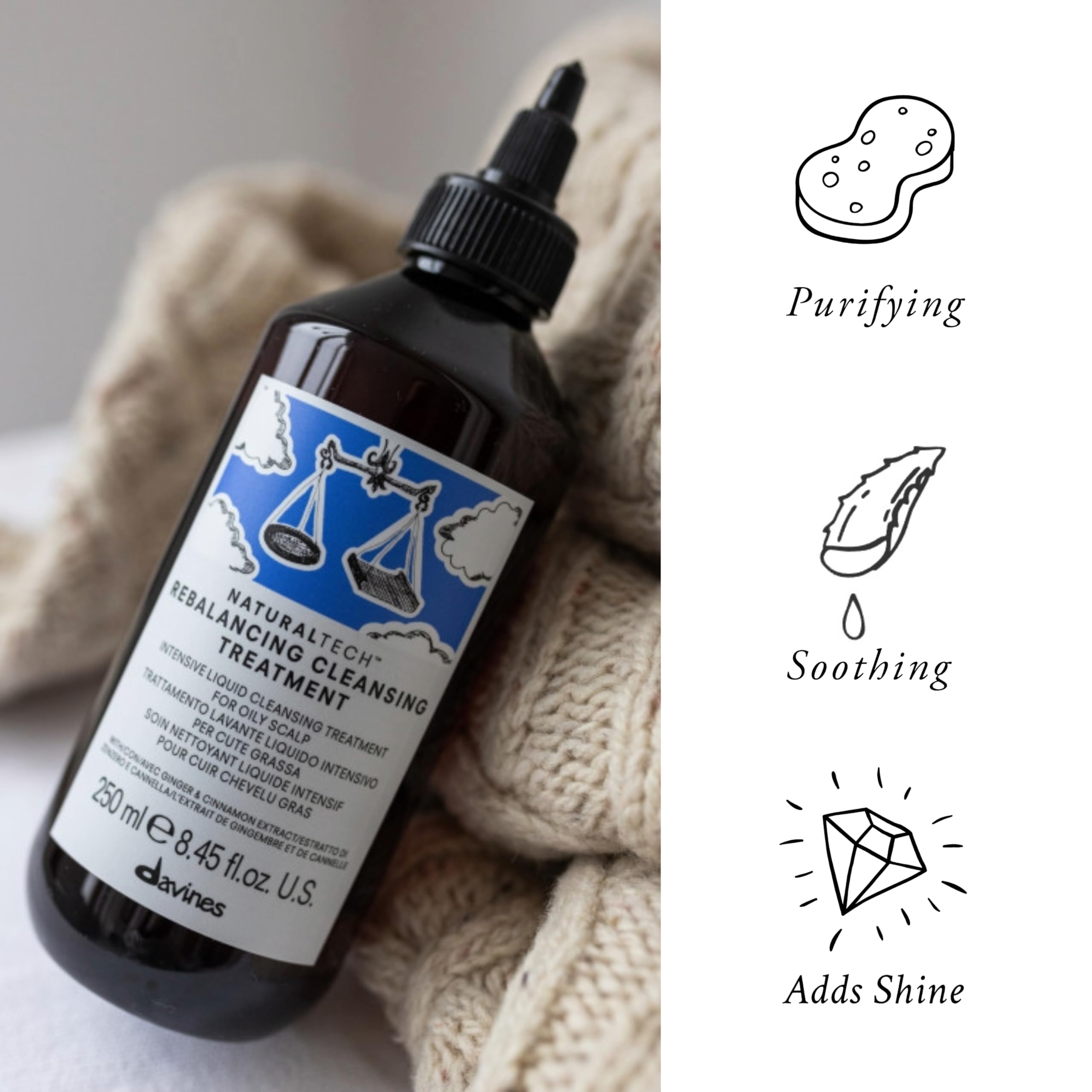 Davines REBALANCING Cleansing Treatment - Trattamento lavante liquido per cute grassa - Riduce l’iperproduzione sebacea - 250 ml