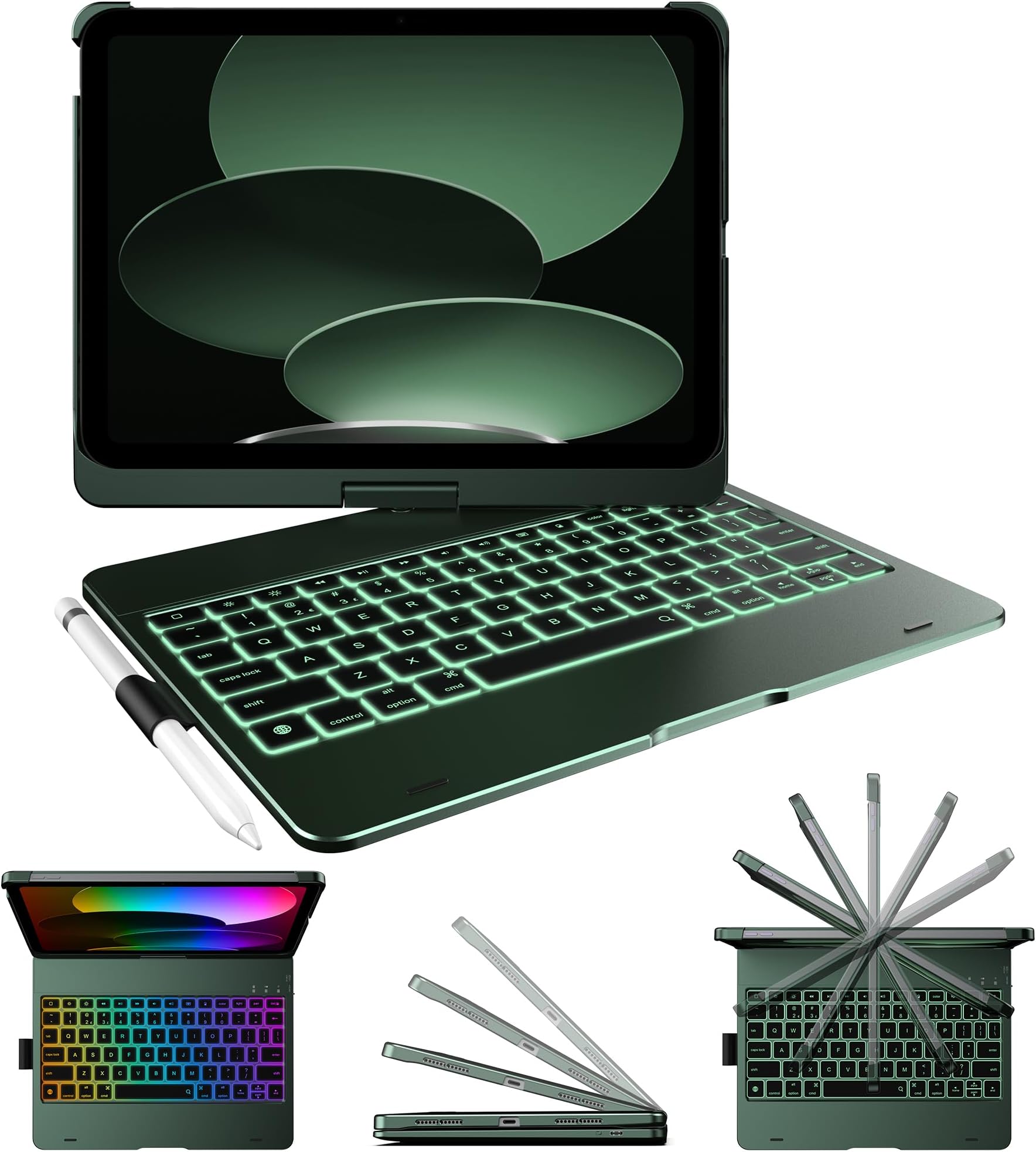 typecase Flexbook Keyboard Case for iPad 11th (A16, 2025) and iPad 10th Gen (10.9", 2022) – No Trackpad, 11-Color Backlight, 360° Rotatable, 7 Use Modes, Thin & Lightweight – Midnight Green