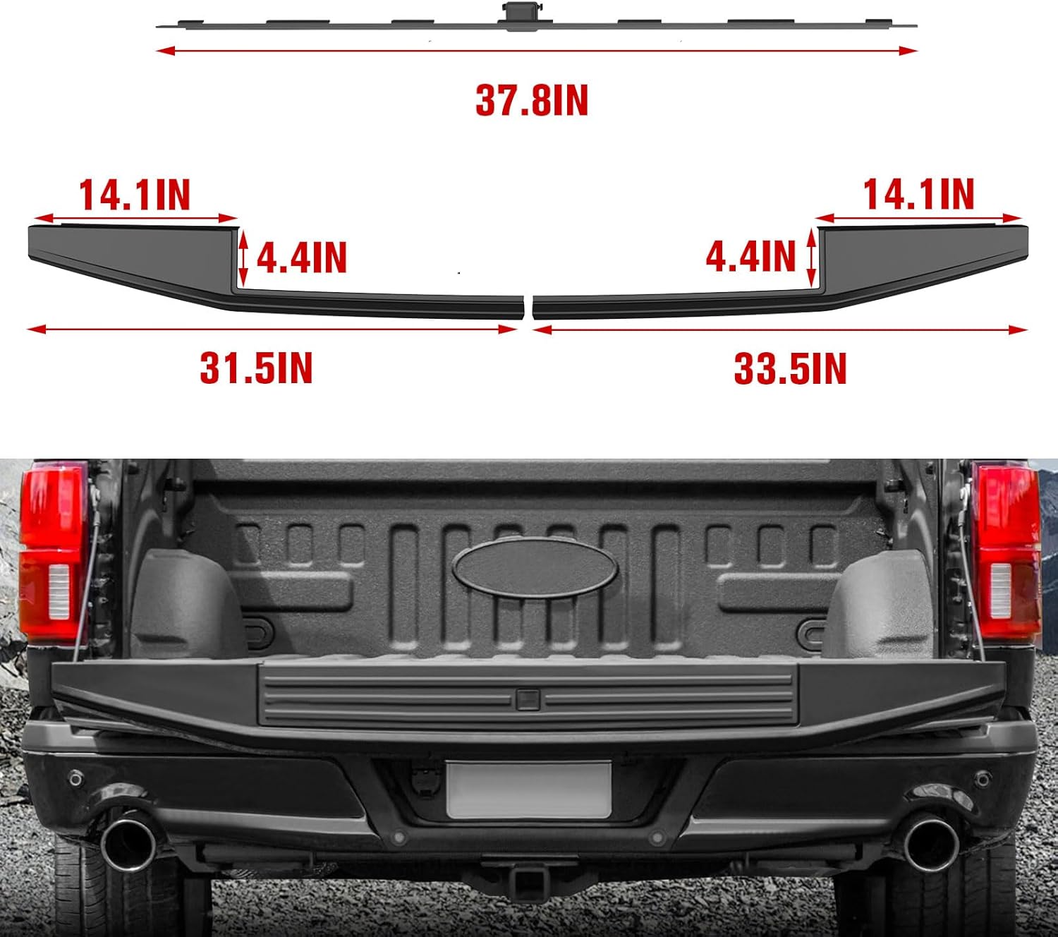 Tailgate Top Trim Cap Cover Molding with Flex Step for Ford F150 2015-2020, Combined Flex Step Tailgate Protector Cap Top Trim Protector, Replace #FL3Z9941018AB