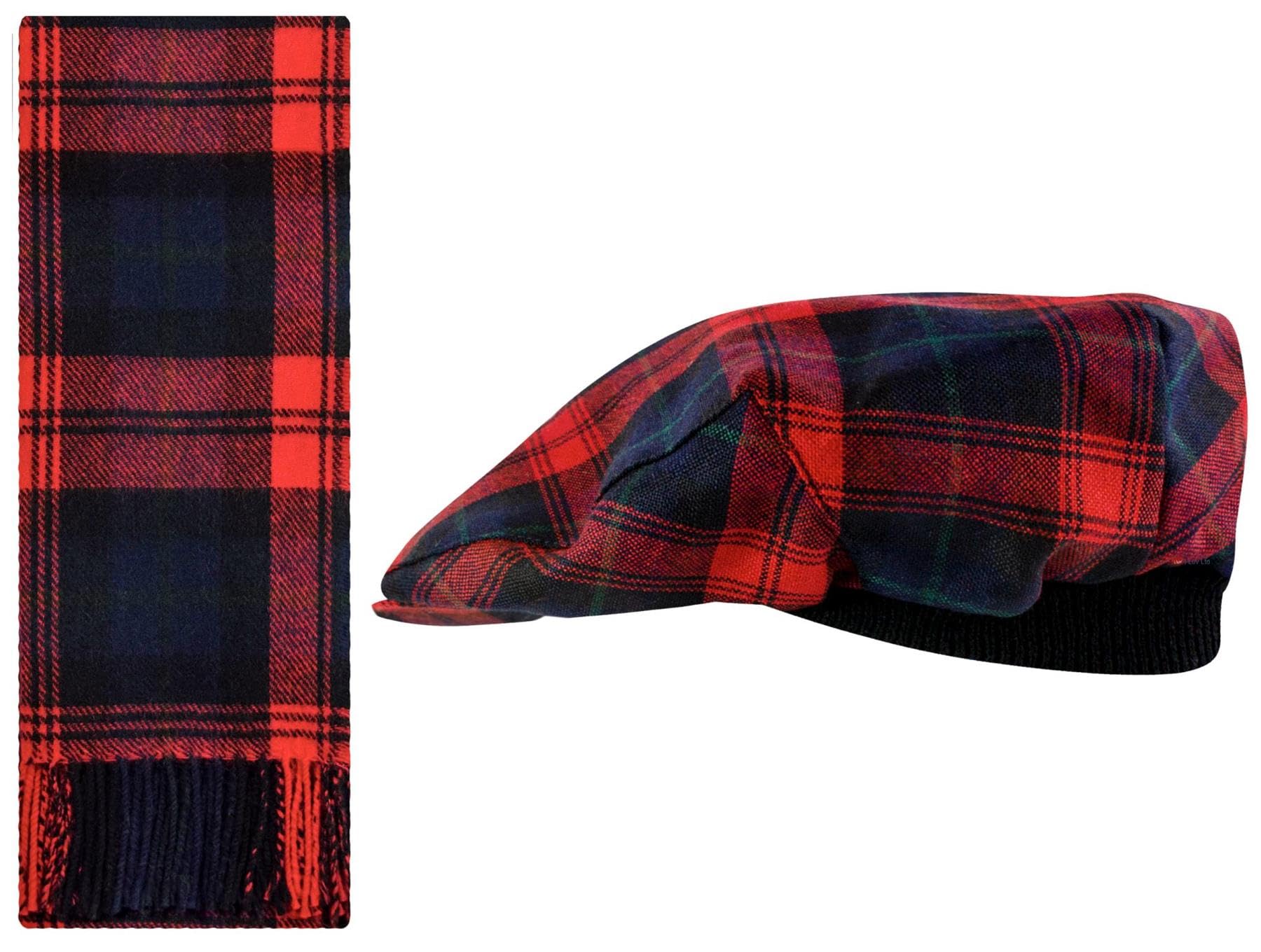 Schal und Schiebermütze aus Lammwolle Geschenkset MacLachlan Modern Tartan Halstuch und Flatcap Barett für Herren und Damen Einheitsgröße Elastisches Band Komfort Fit Hergestellt in Schottland