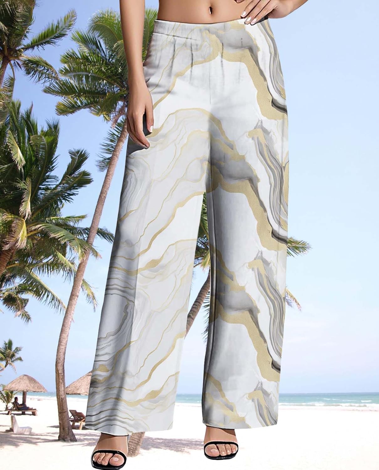 Womens High Waisted Pants 2025 Summer Wide Leg Oversize Pattern Print Loose Fit Beach Vacation Lounge Sweatpants - Image 2