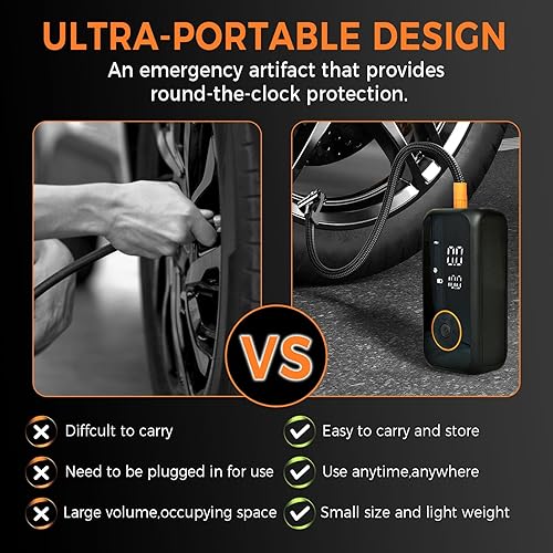 Miniatura 6 de Inflador de neumáticos, compresor de aire portátil, bomba de aire de 150 PSI para neumáticos de automóvil, infladores de neumáticos inalámbricos con