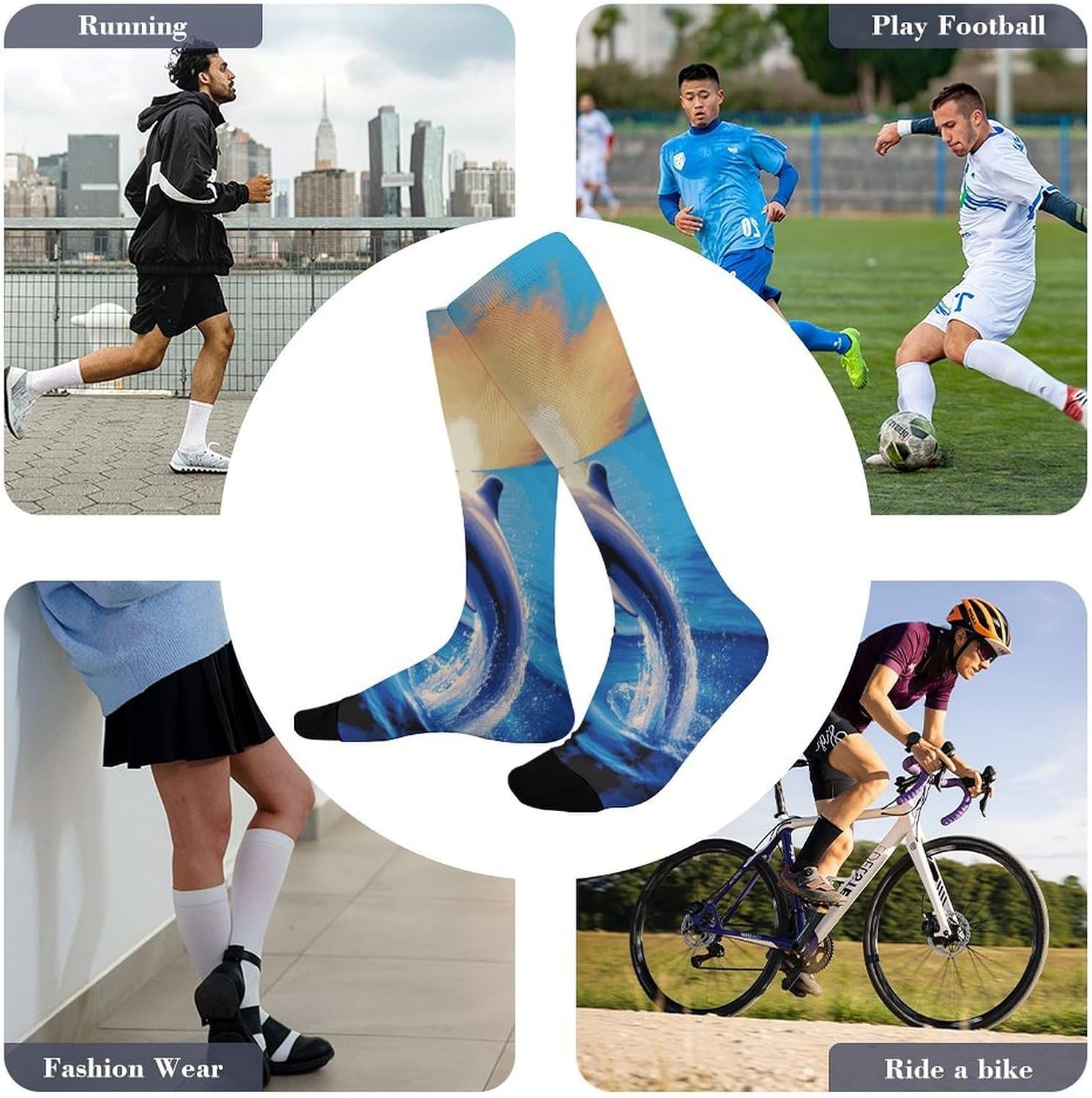 Elegant Dolphin Compression Sock Circulation Support Socks Lightweight Knee High Tube Sock Over-The-Calf Sock for Adult