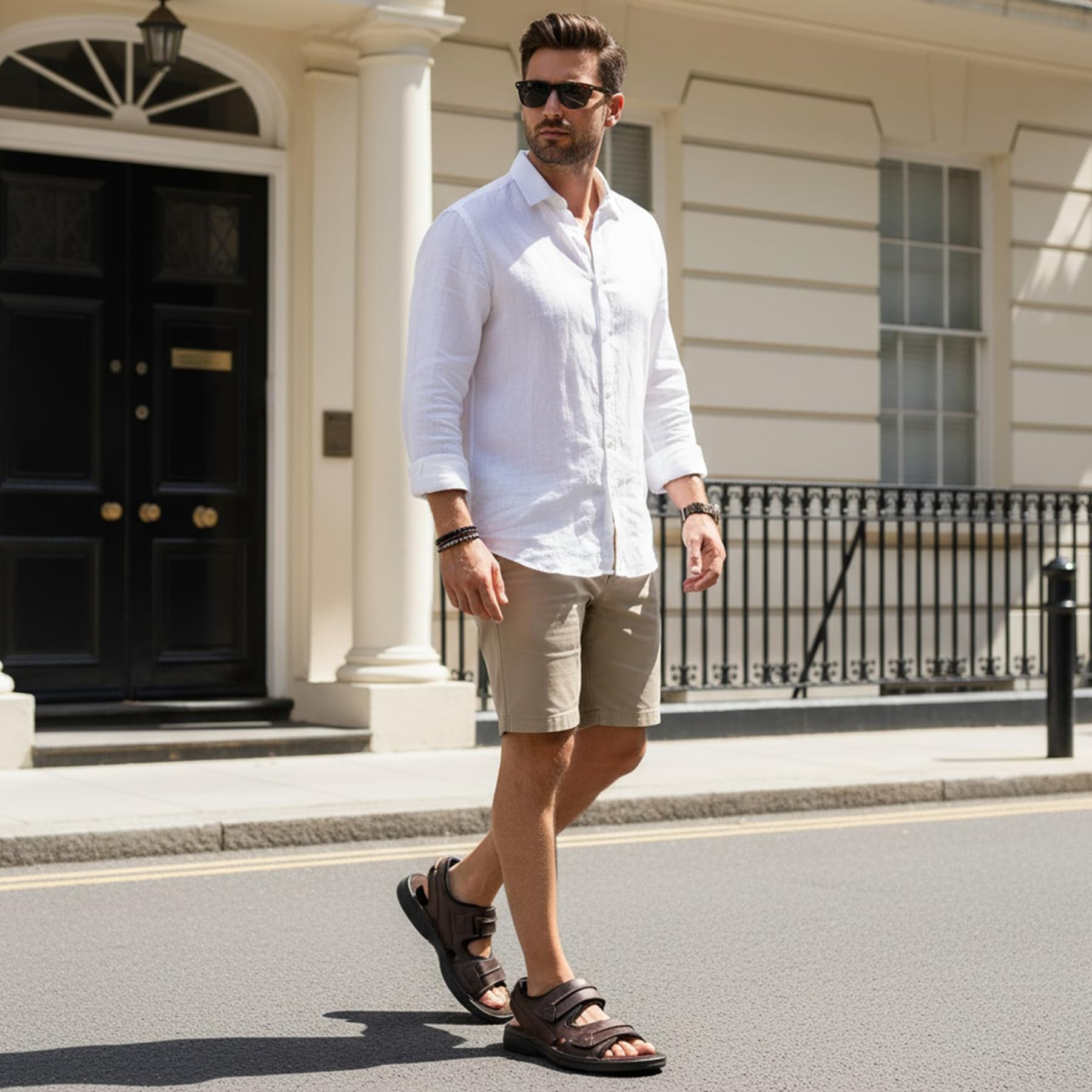 riemot Sandalias de hombre de piel para verano, playa, trekking, para hombre, deportes al aire libre, con cierre de velcro, sandalias de piel para playa EU42-47