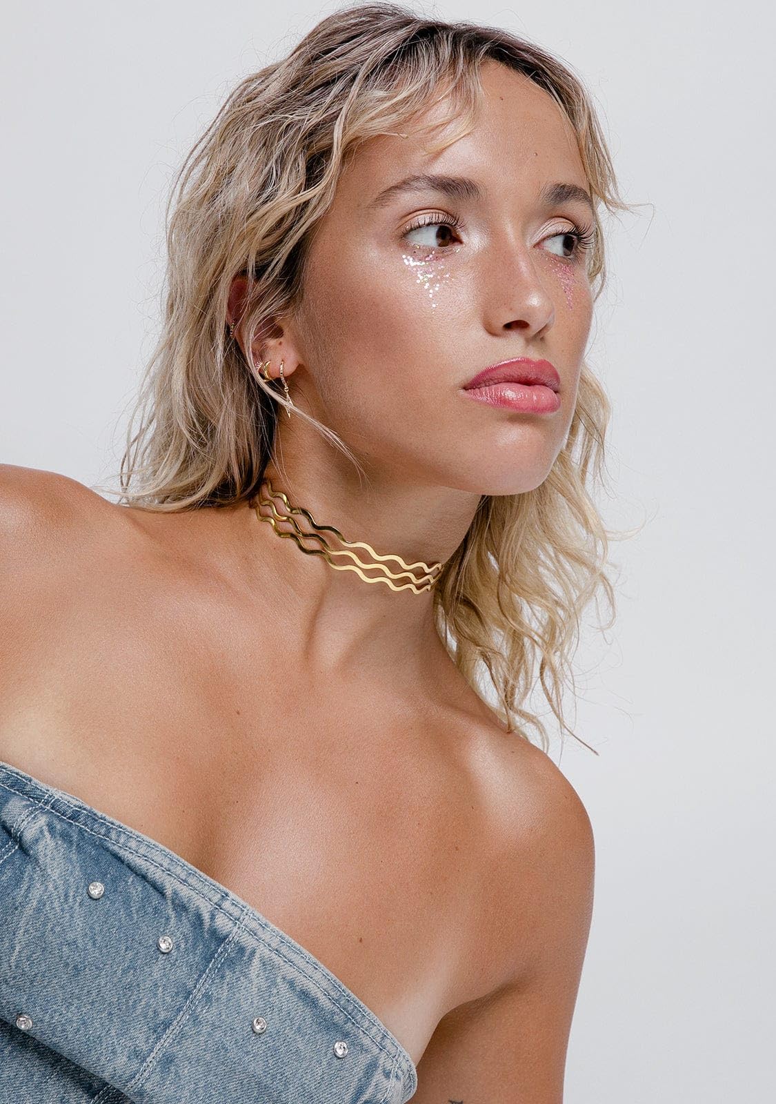 Kalk - Collar Choker Baño Oro 18K Waves de Alta calidad para Mujer