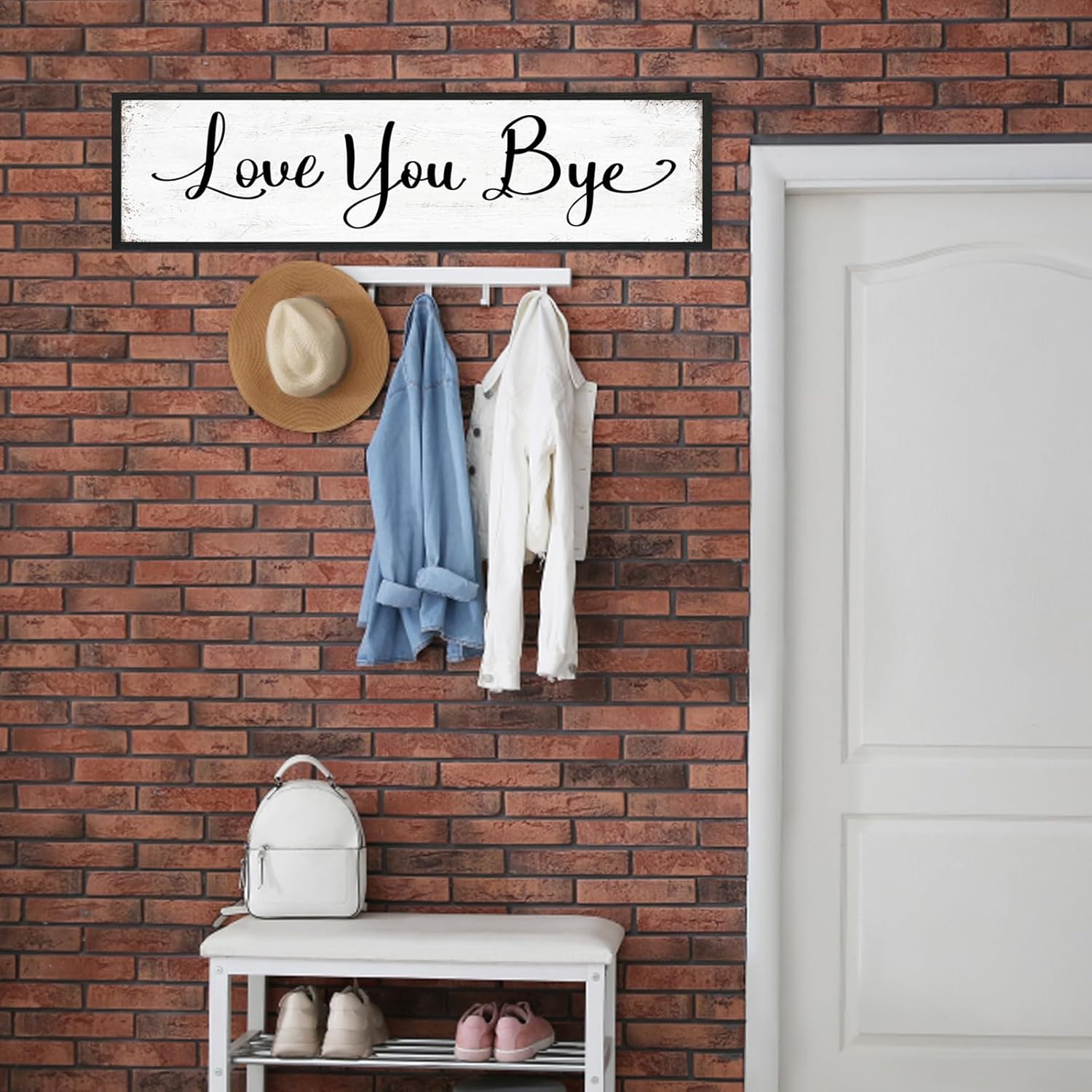 Love You Bye Sign Entryway Hallway Decor, Modern Farmhouse Unique Wall Decor, Family Home Wall Art Decorations to Express Love & Warm 12×40"
