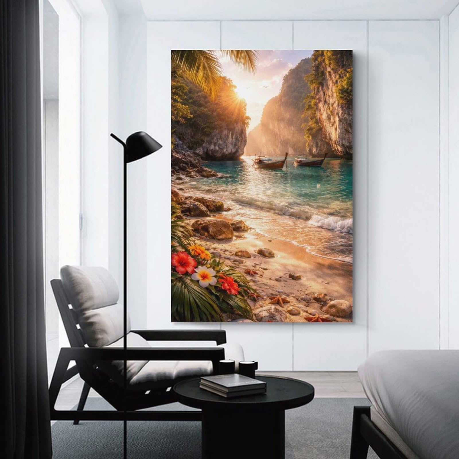 Junmoney Unframe-Style-11 Canvas Art Print Tropical Beach Paradise At Sunset, 16X24inch(40X60cm), For Contemporary Homes, Apartments Or Offices, Decorative Canvas Decor For Home Updates